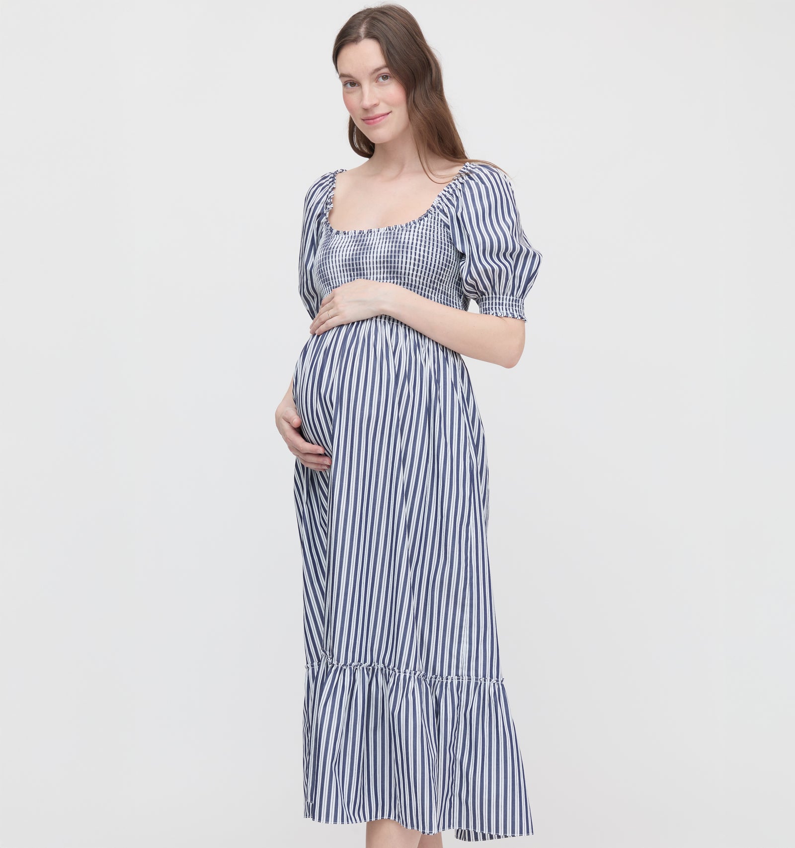 The Maternity Louisa Nap Dress Navy Stripe | XXS | 100% Cotton