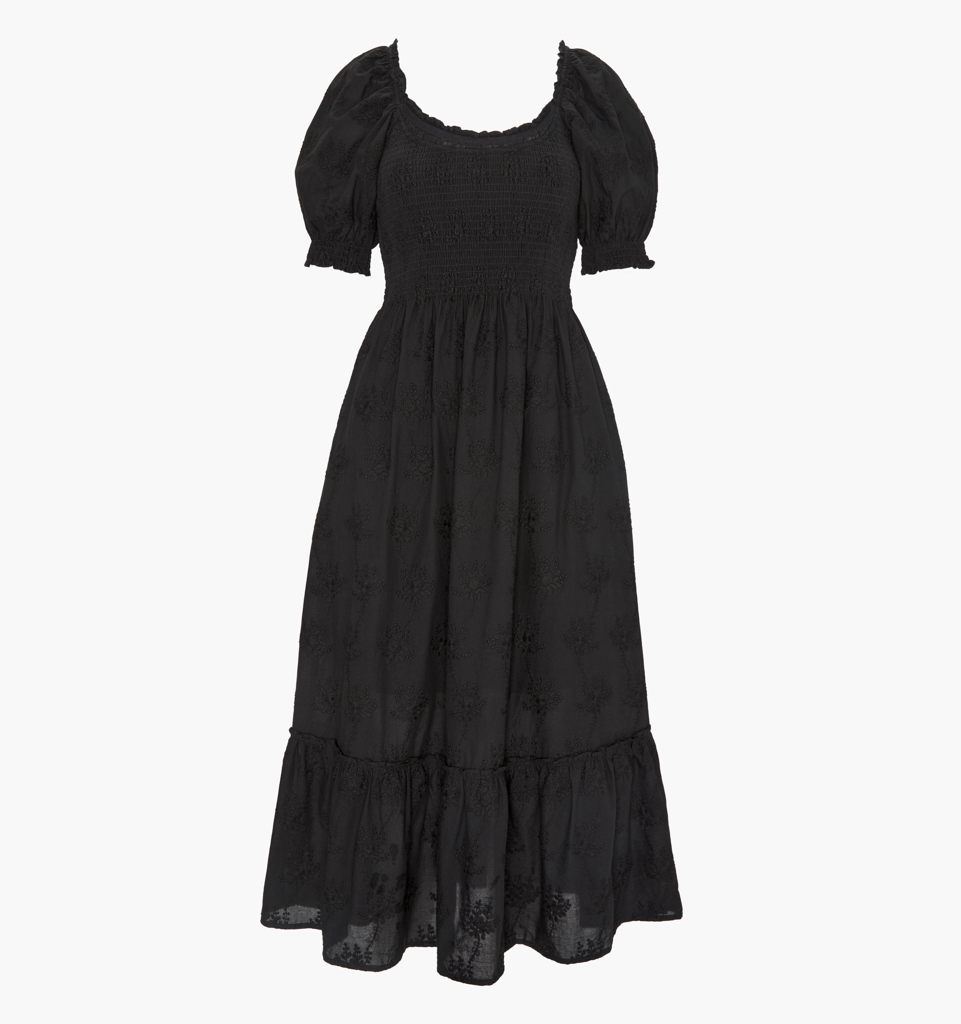 The Louisa Nap Dress - Black Embroidered Bouquet