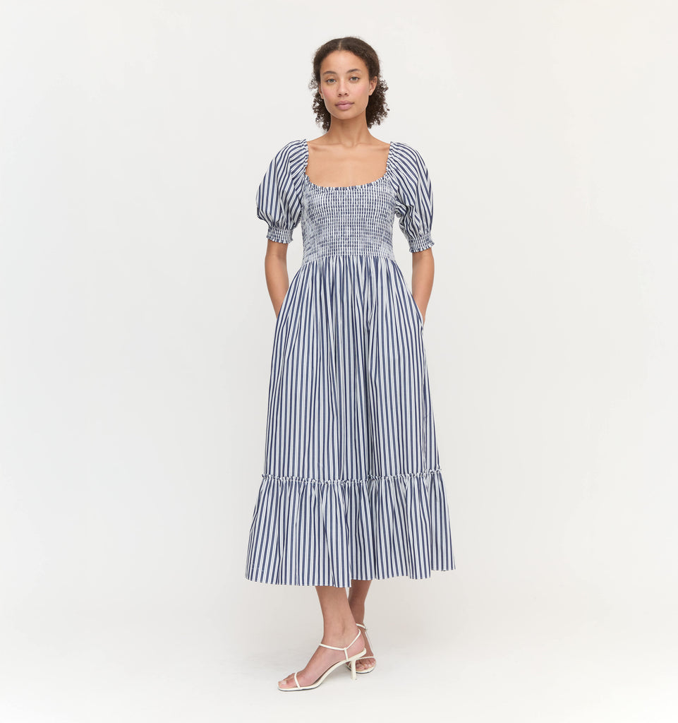 ワンピース house on the hill Dress navy 80 The Louisa Nap Dress - Navy Stripe – Hill House Home