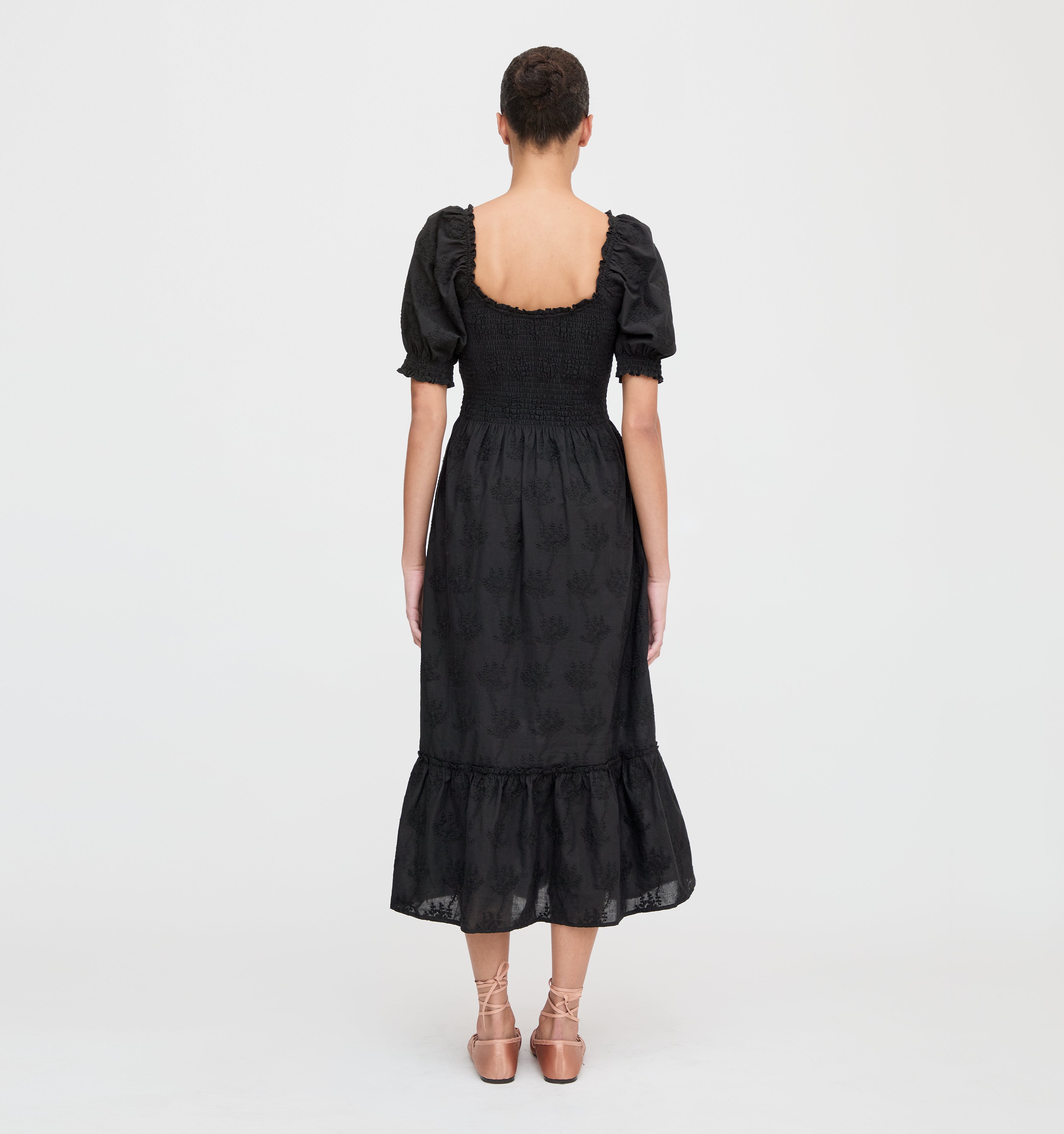 The Louisa Nap Dress - Black Embroidered Bouquet