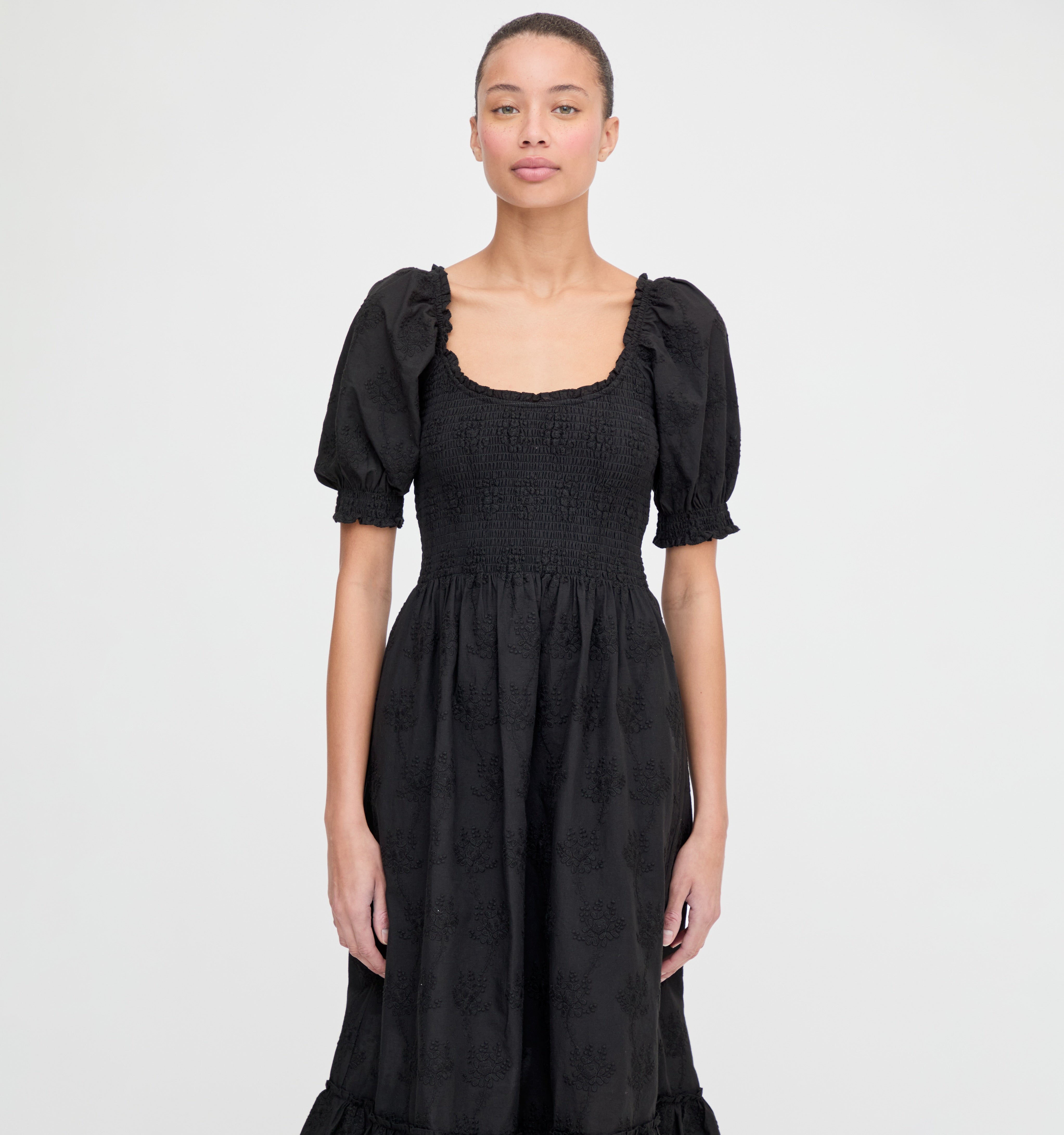 The Louisa Nap Dress - Black Embroidered Bouquet