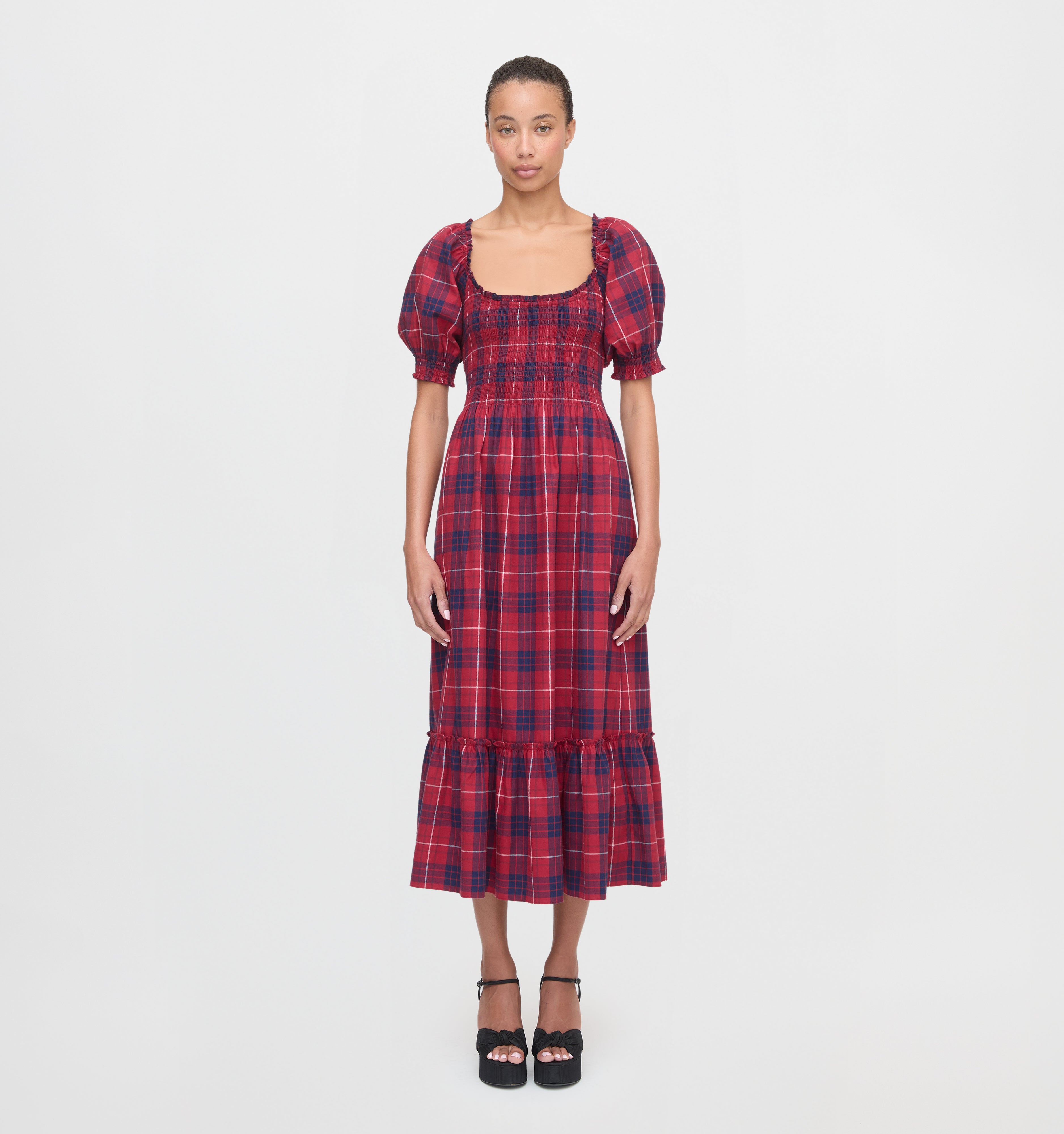 The Louisa Nap Dress in Cherry Tartan color: Cherry Tartan