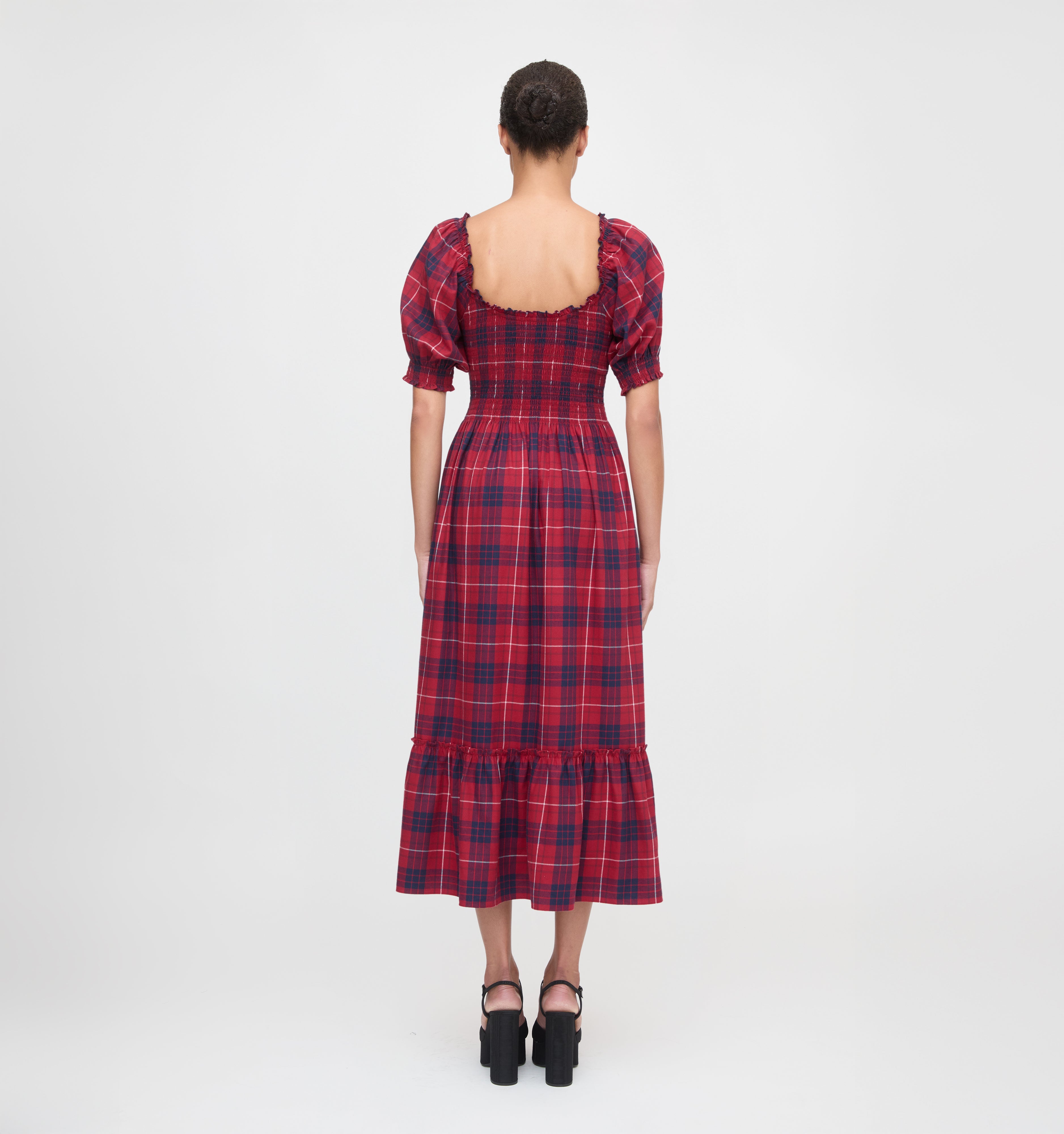 The Louisa Nap Dress in Cherry Tartan color: Cherry Tartan