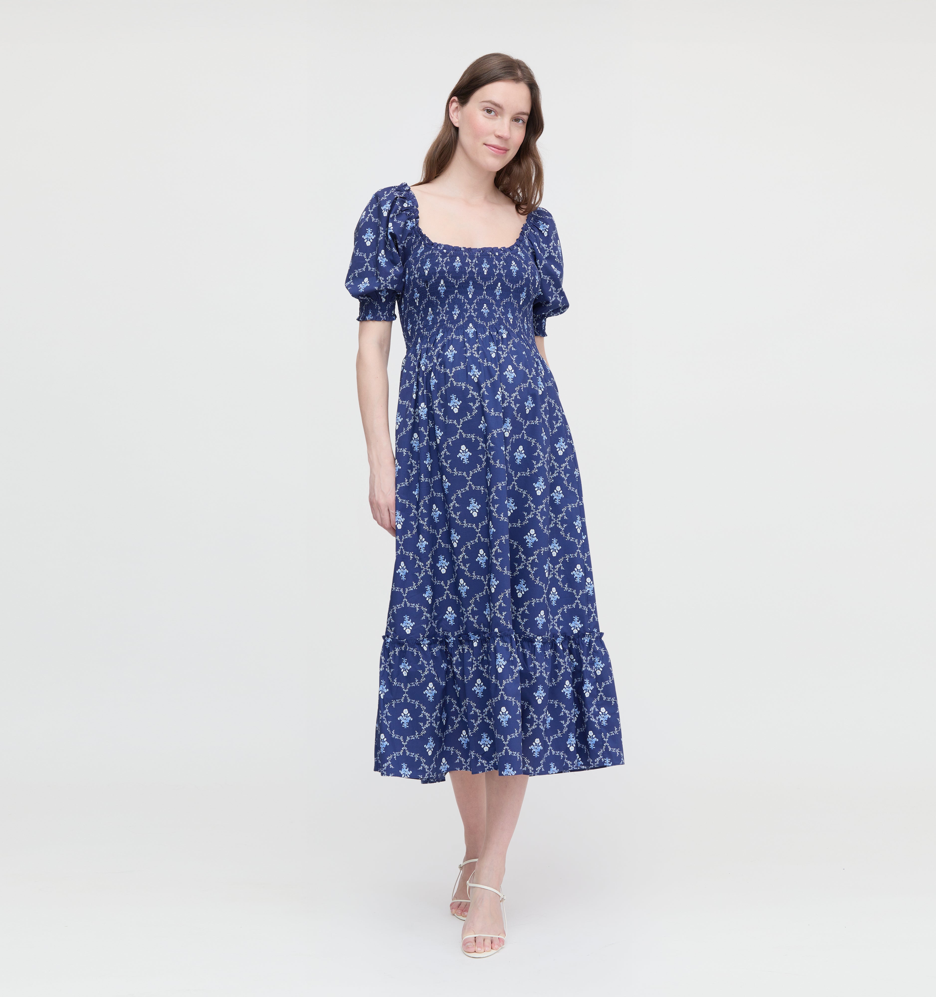 The Maternity Louisa Nap Dress - Navy Trellis