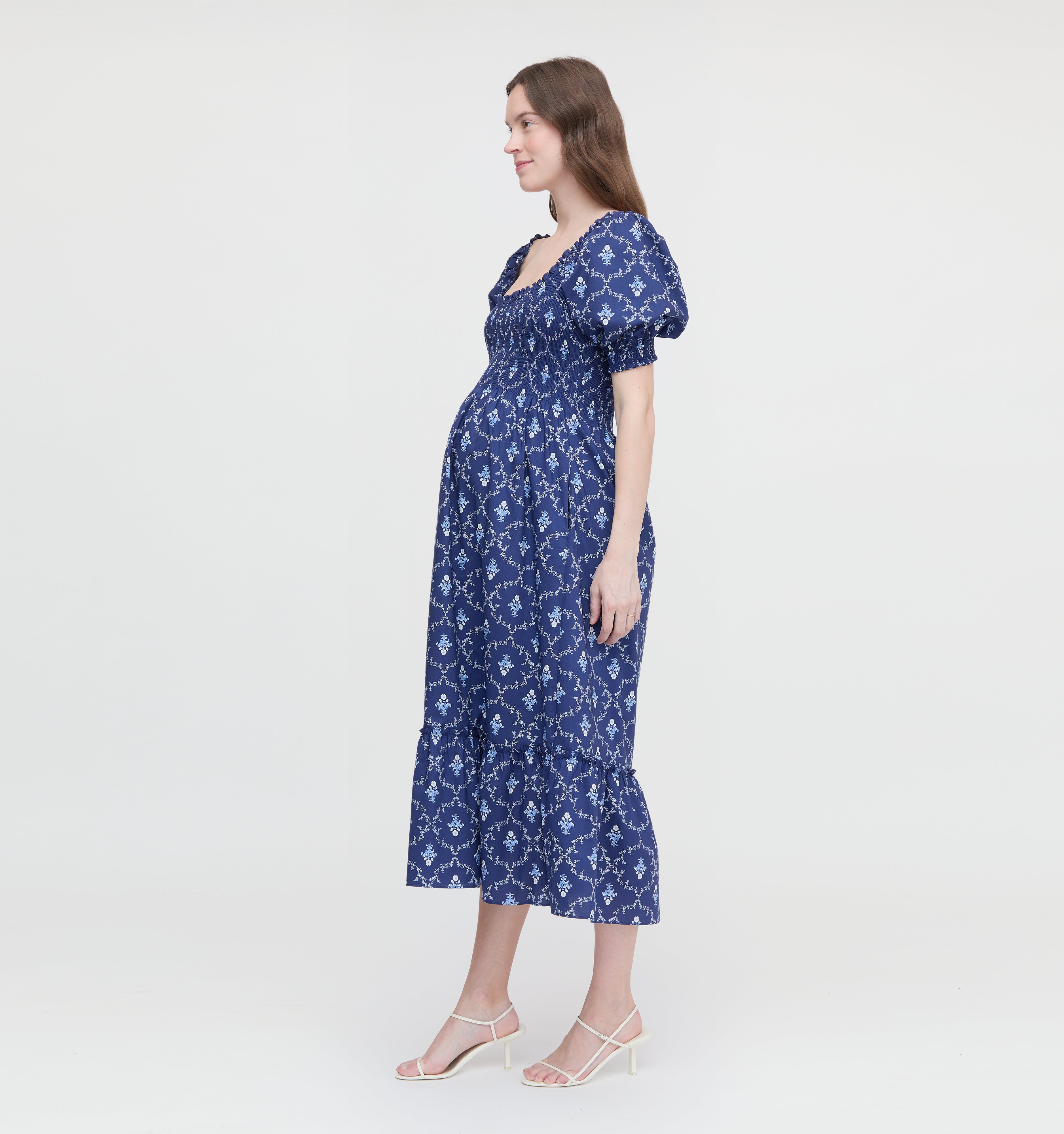 The Maternity Louisa Nap Dress - Navy Trellis