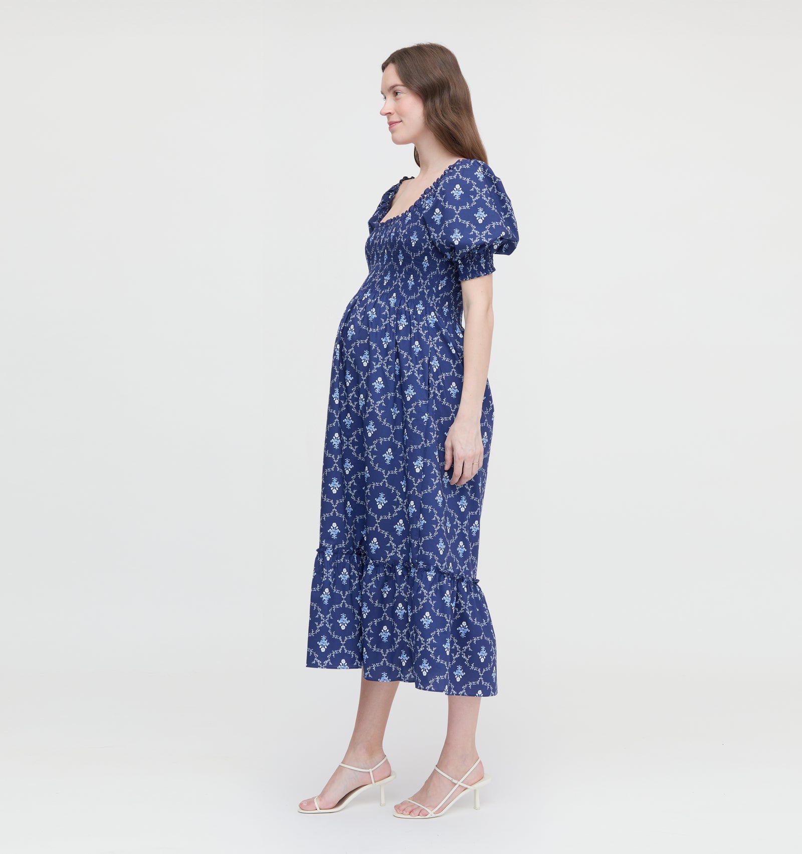 The Maternity Louisa Nap Dress Navy Trellis | XXS | | 100% Cotton