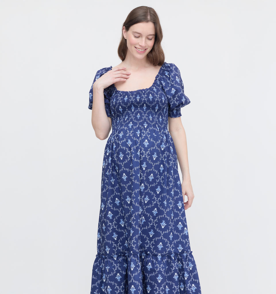 The Maternity Louisa Nap Dress - Navy Trellis – Hill House Home
