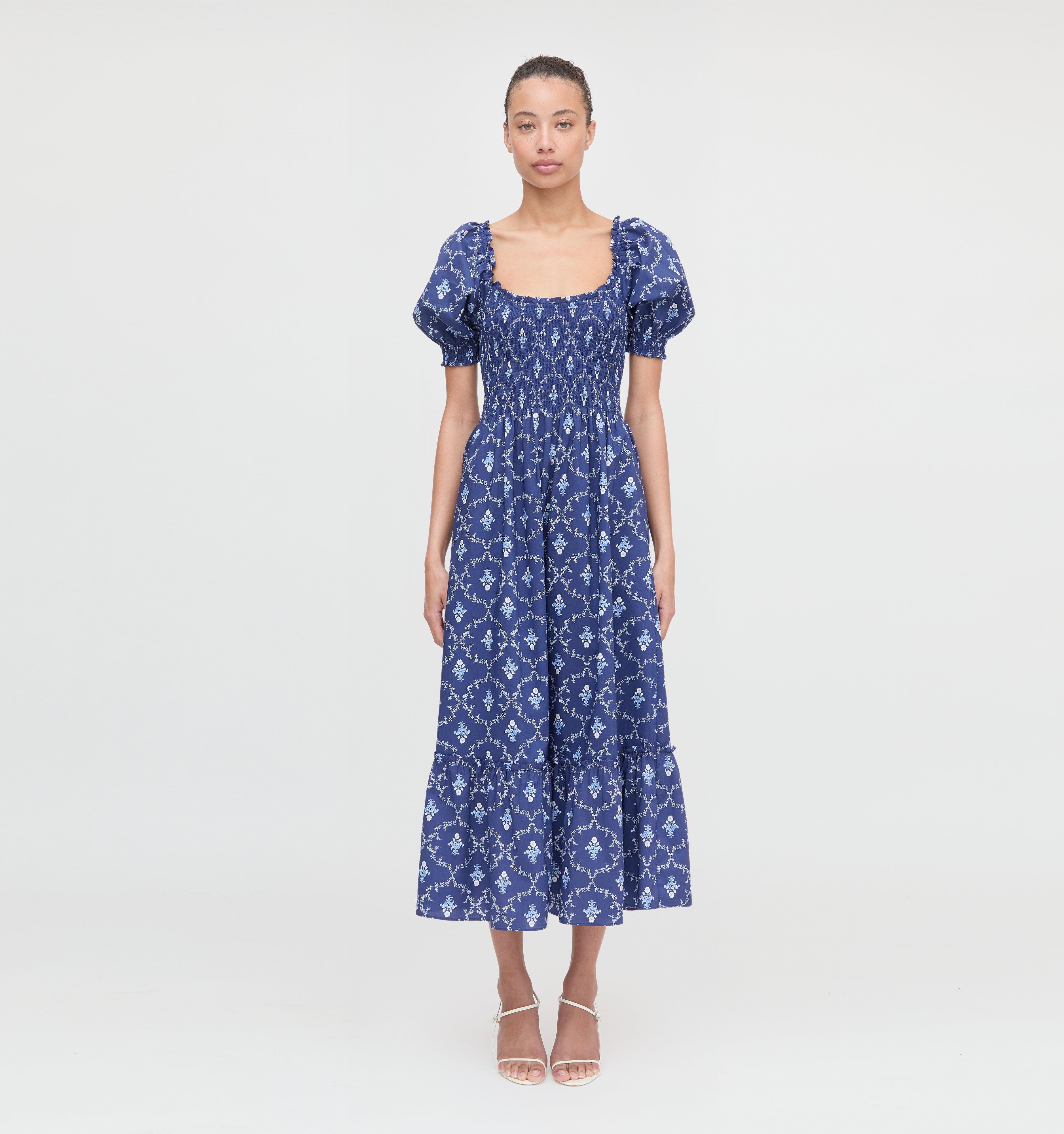 The Louisa Nap Dress - Navy Trellis
