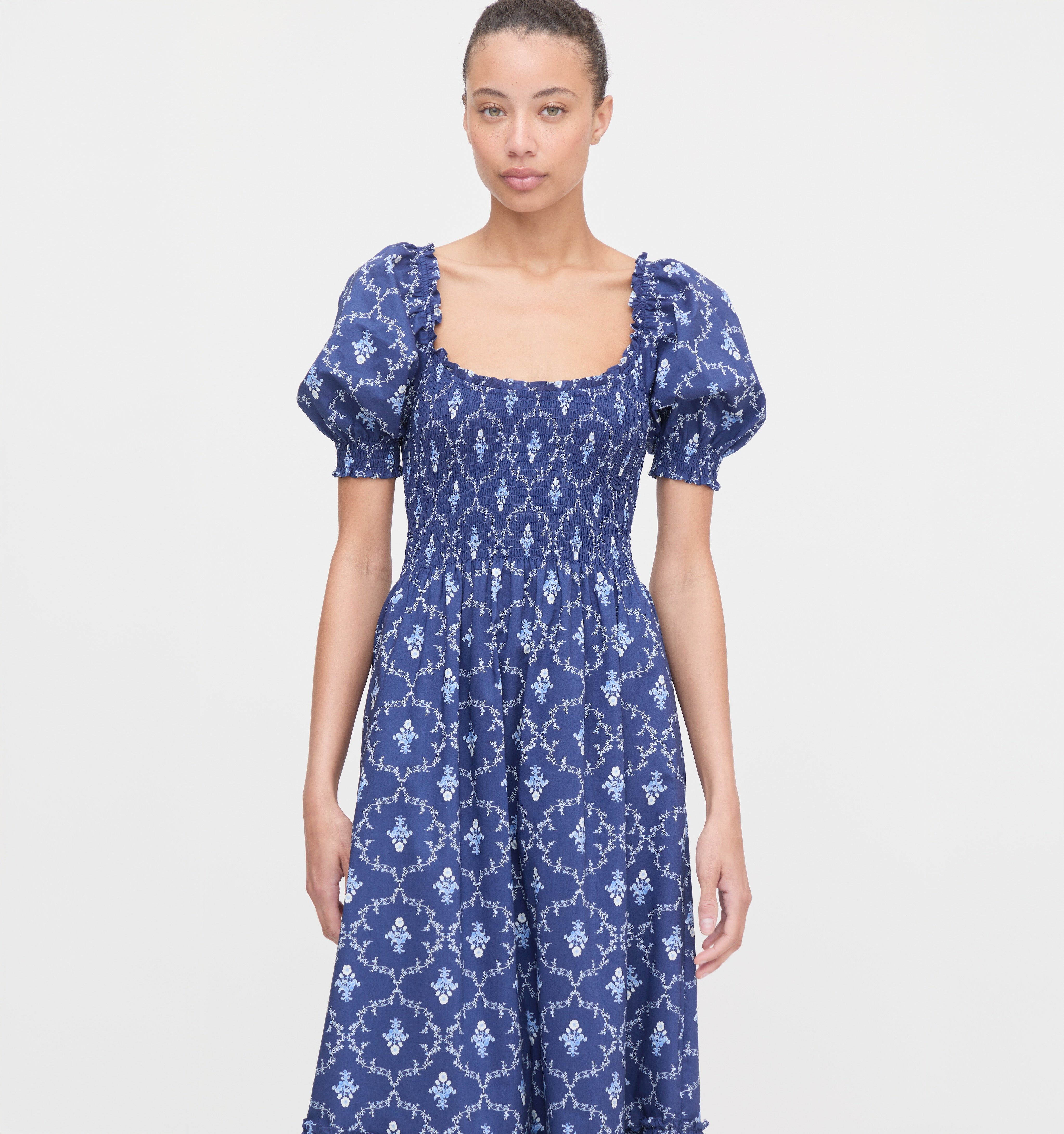 The Louisa Nap Dress - Navy Trellis