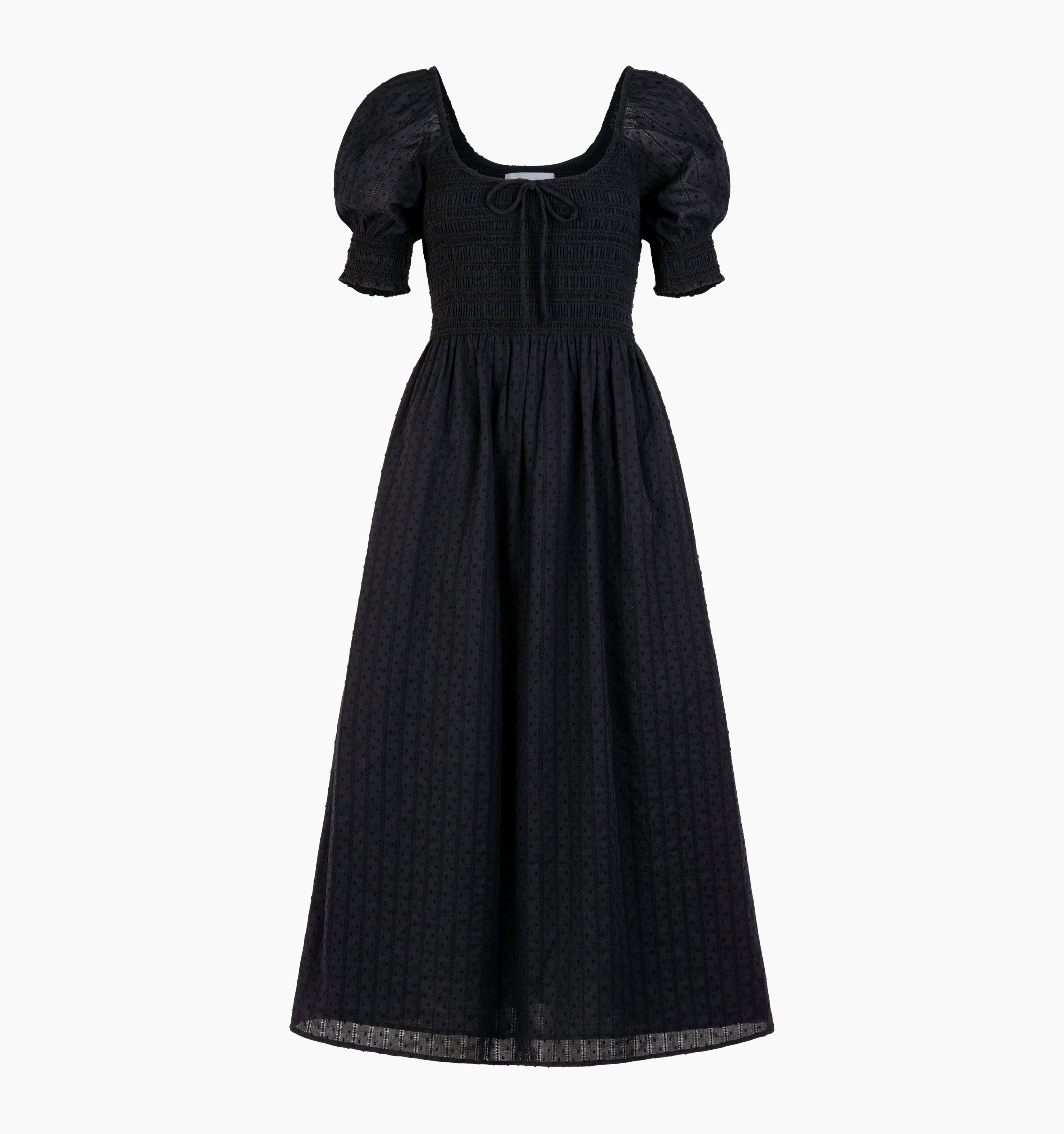The Madeline Nap Dress - Black Linear Swiss Dot – Hill House