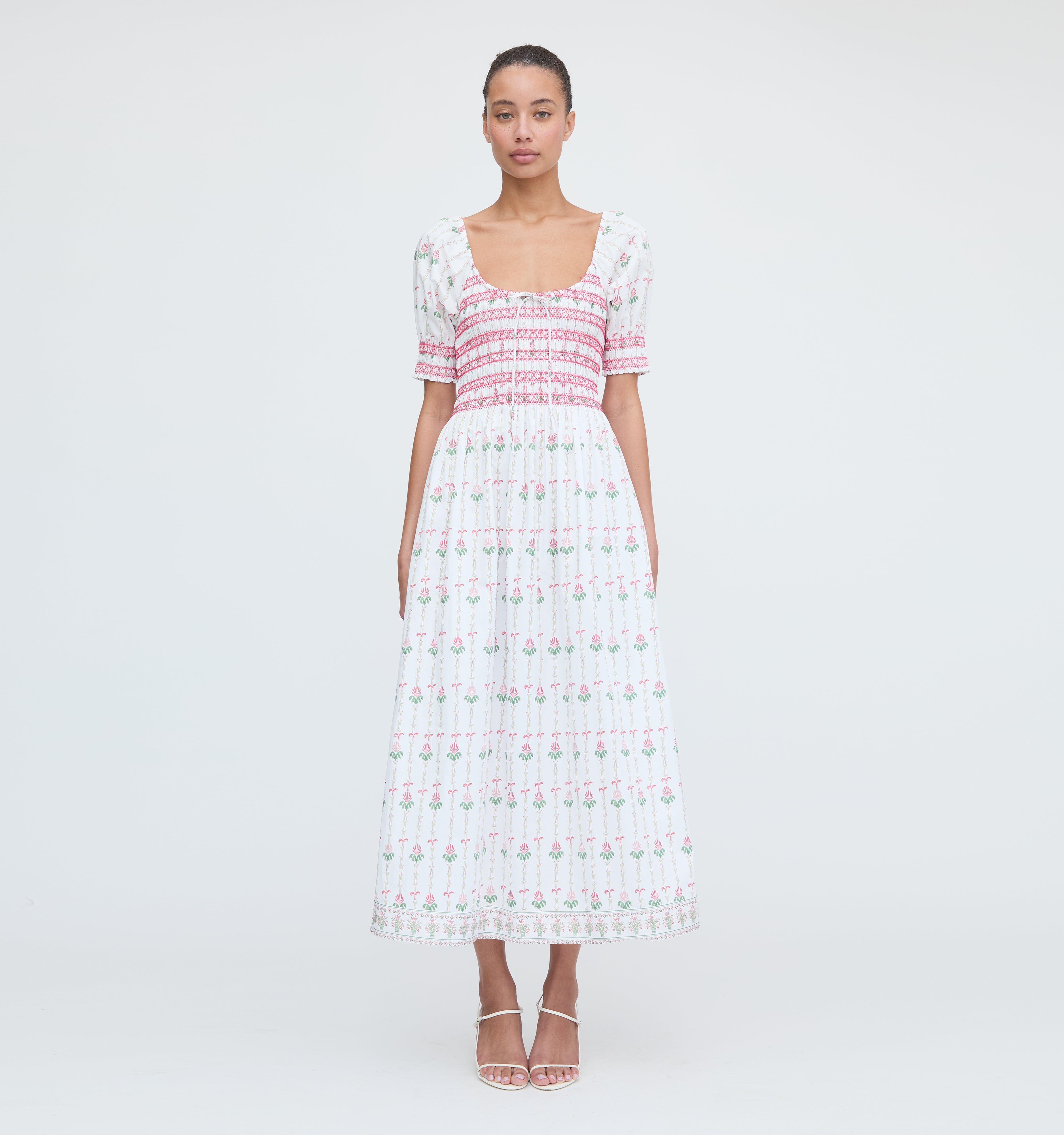 The Madeline Nap Dress - White Trailing Fern