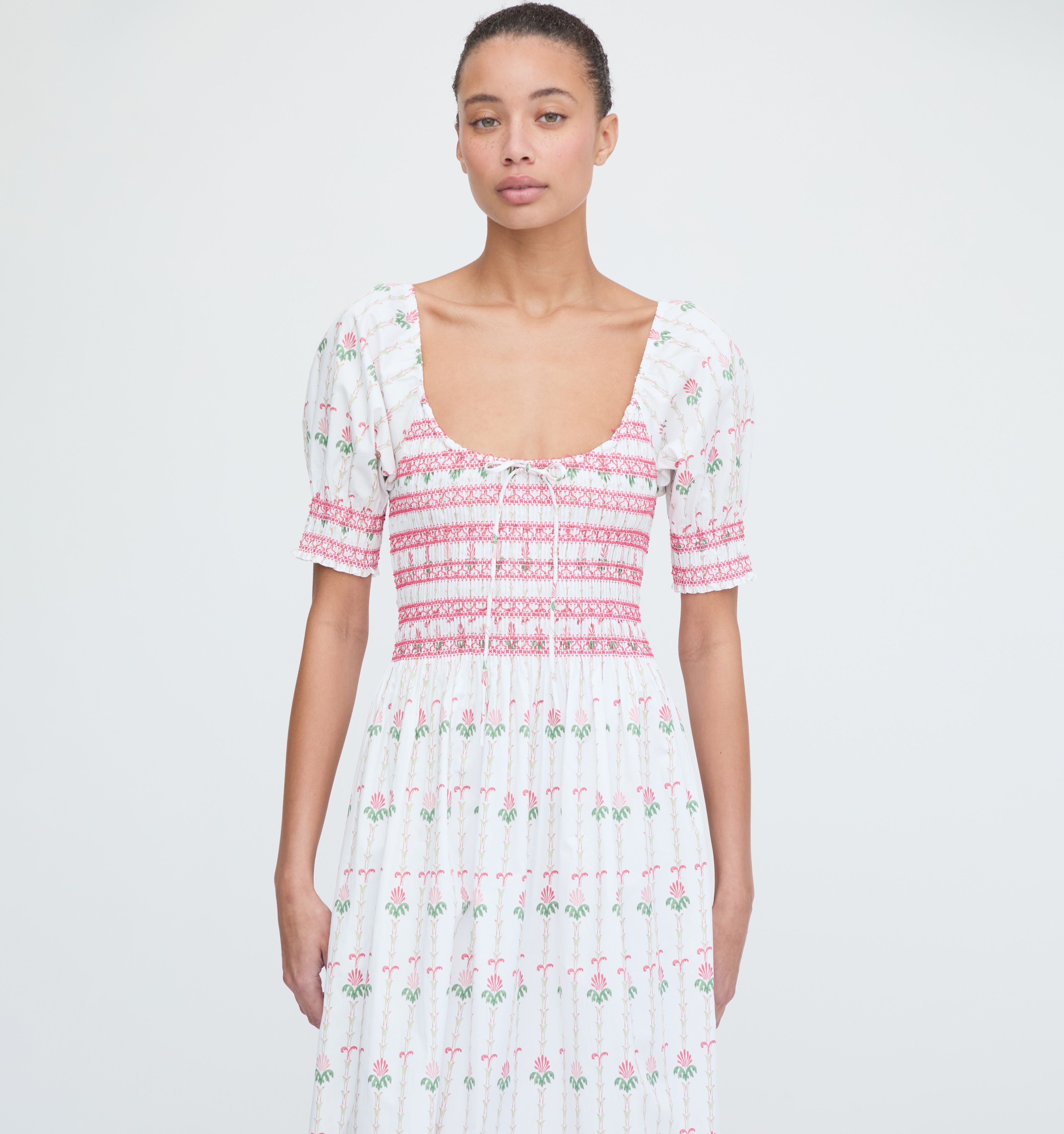 The Madeline Nap Dress - White Trailing Fern