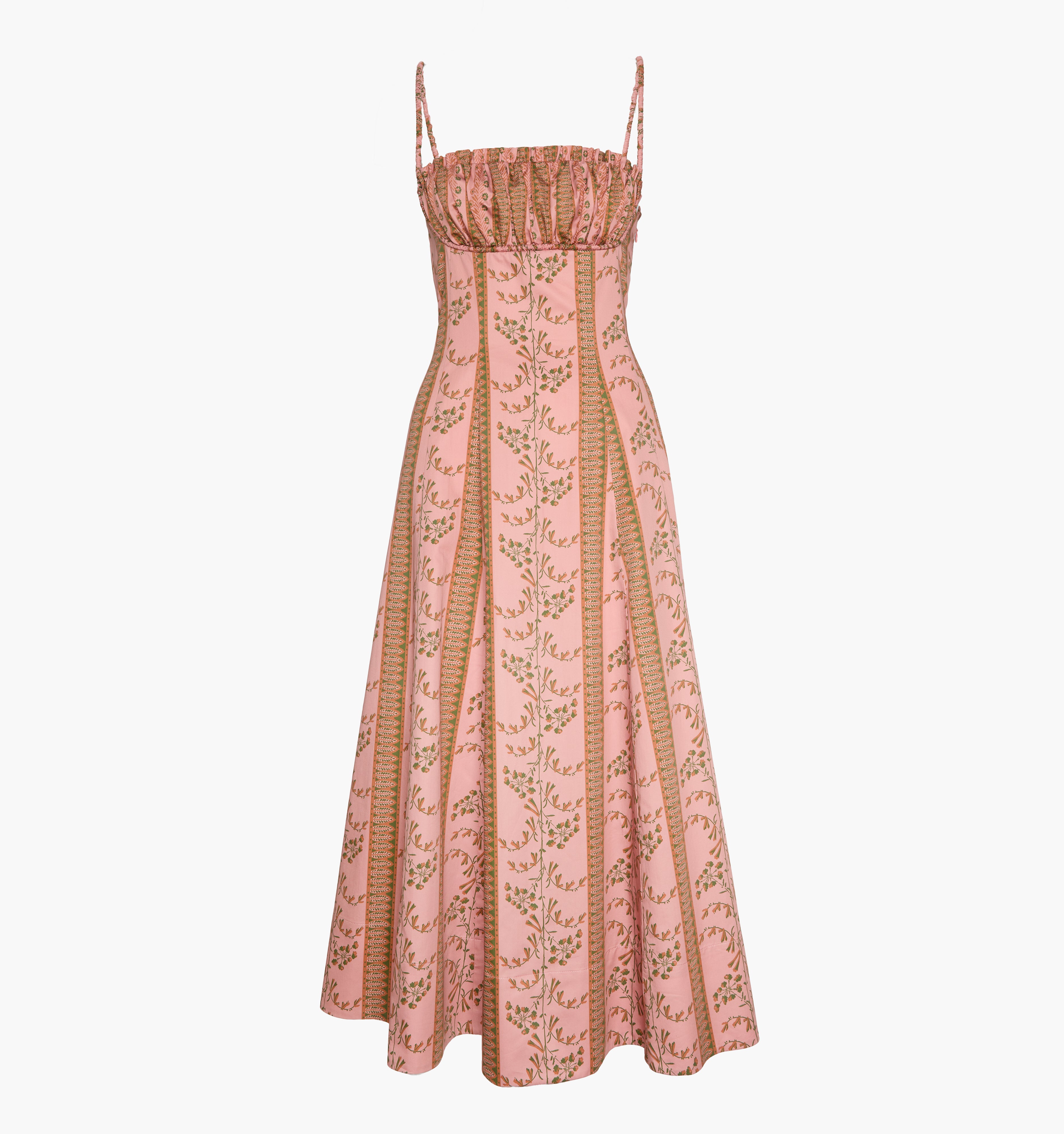 The Maisie Dress in Rust Dandelion Floral Stripe color: Rust Dandelion Floral Stripe