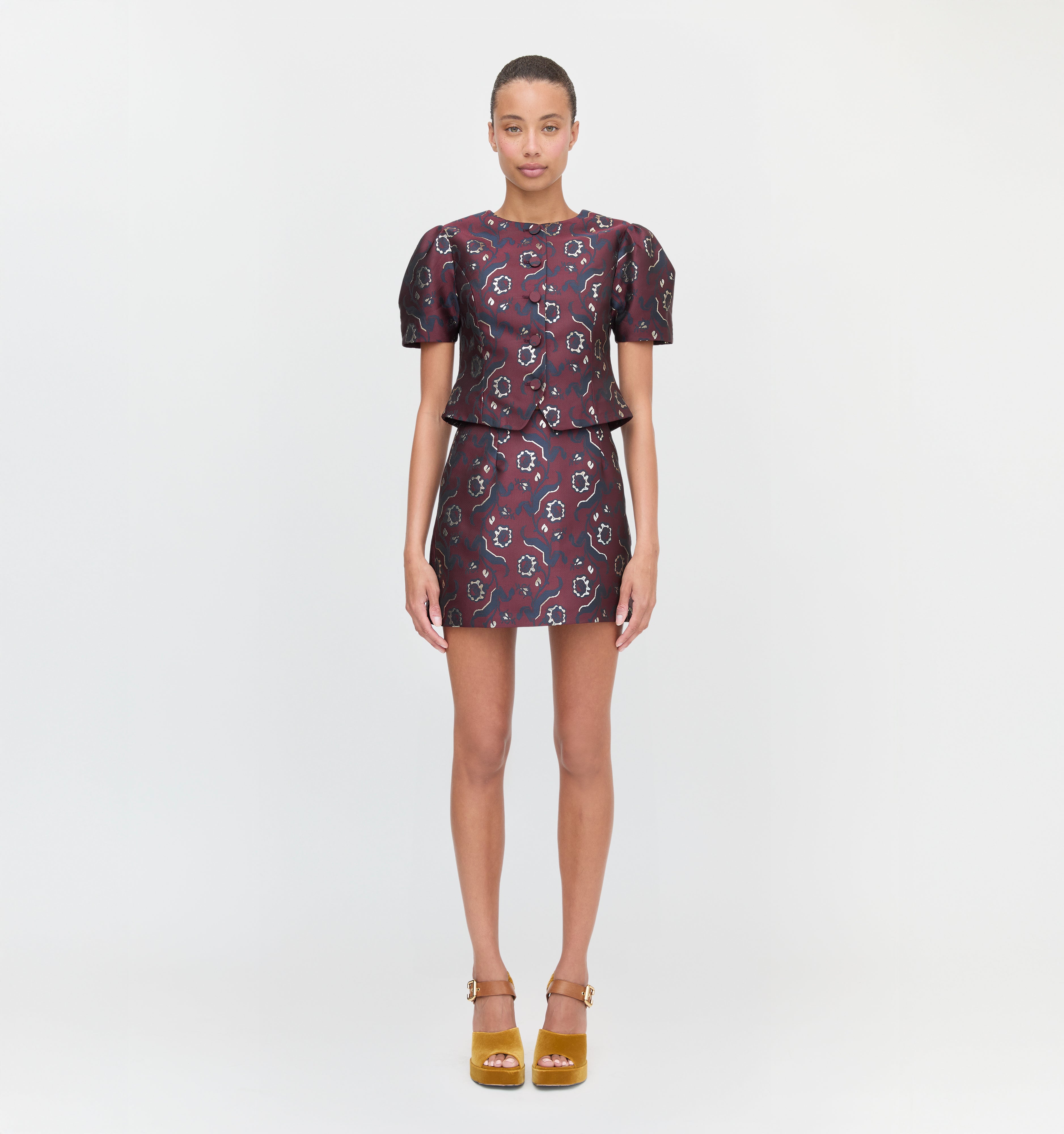 The Hallie Skirt - Burgundy Baroque Jacquard – Hill House Home