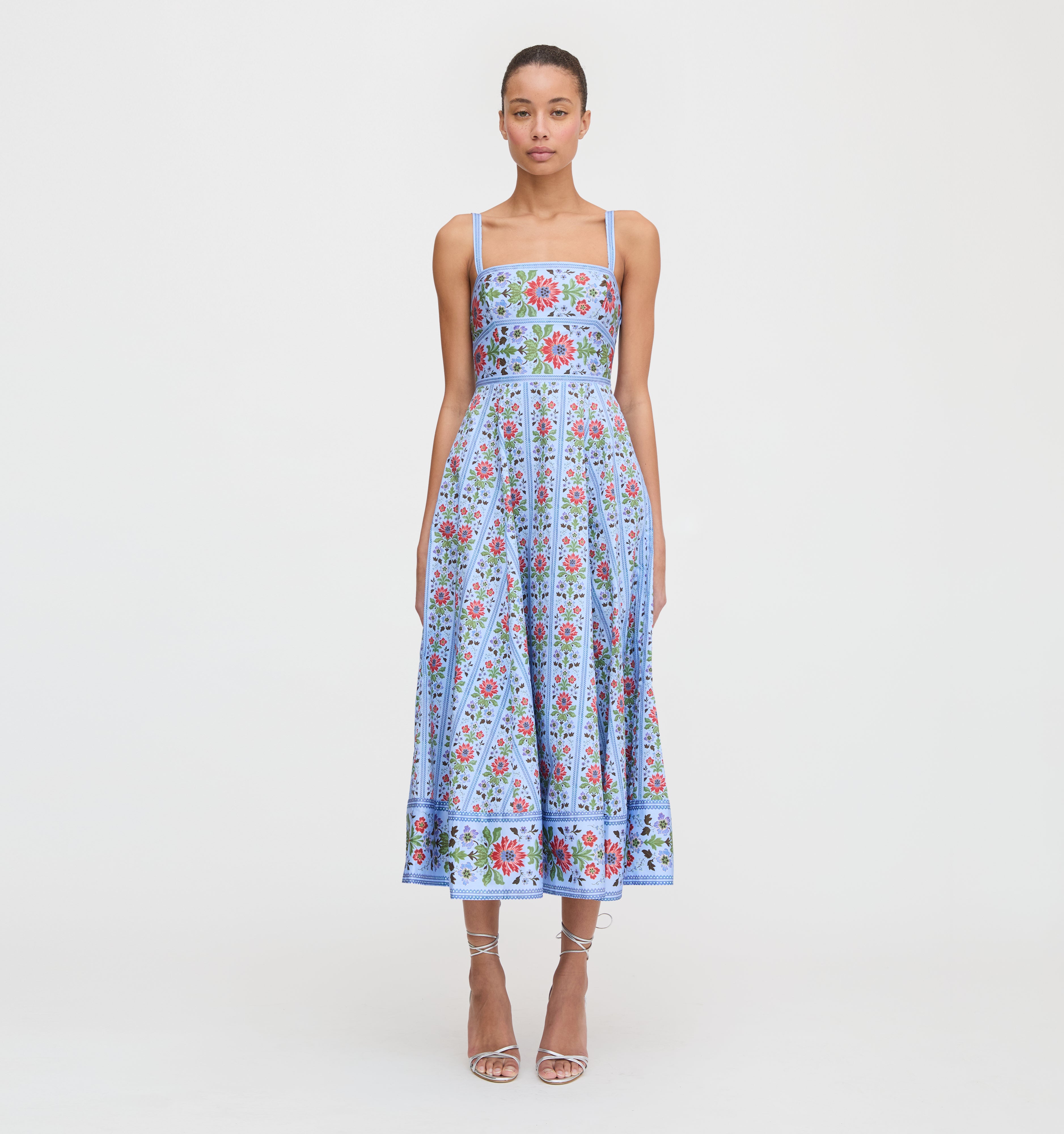 The Margot Dress - Blue Floral Block Stripe