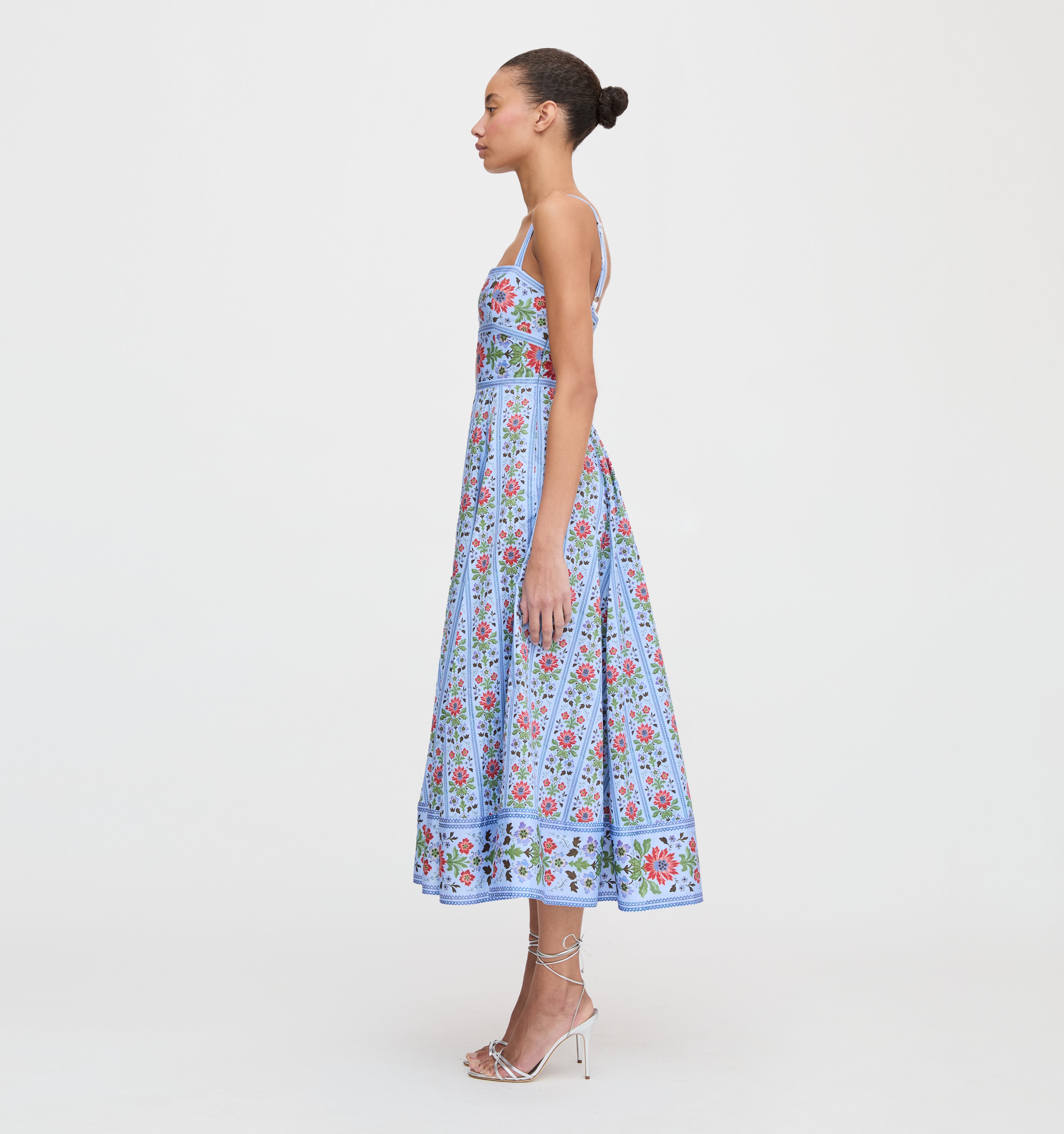 The Margot Dress - Blue Floral Block Stripe