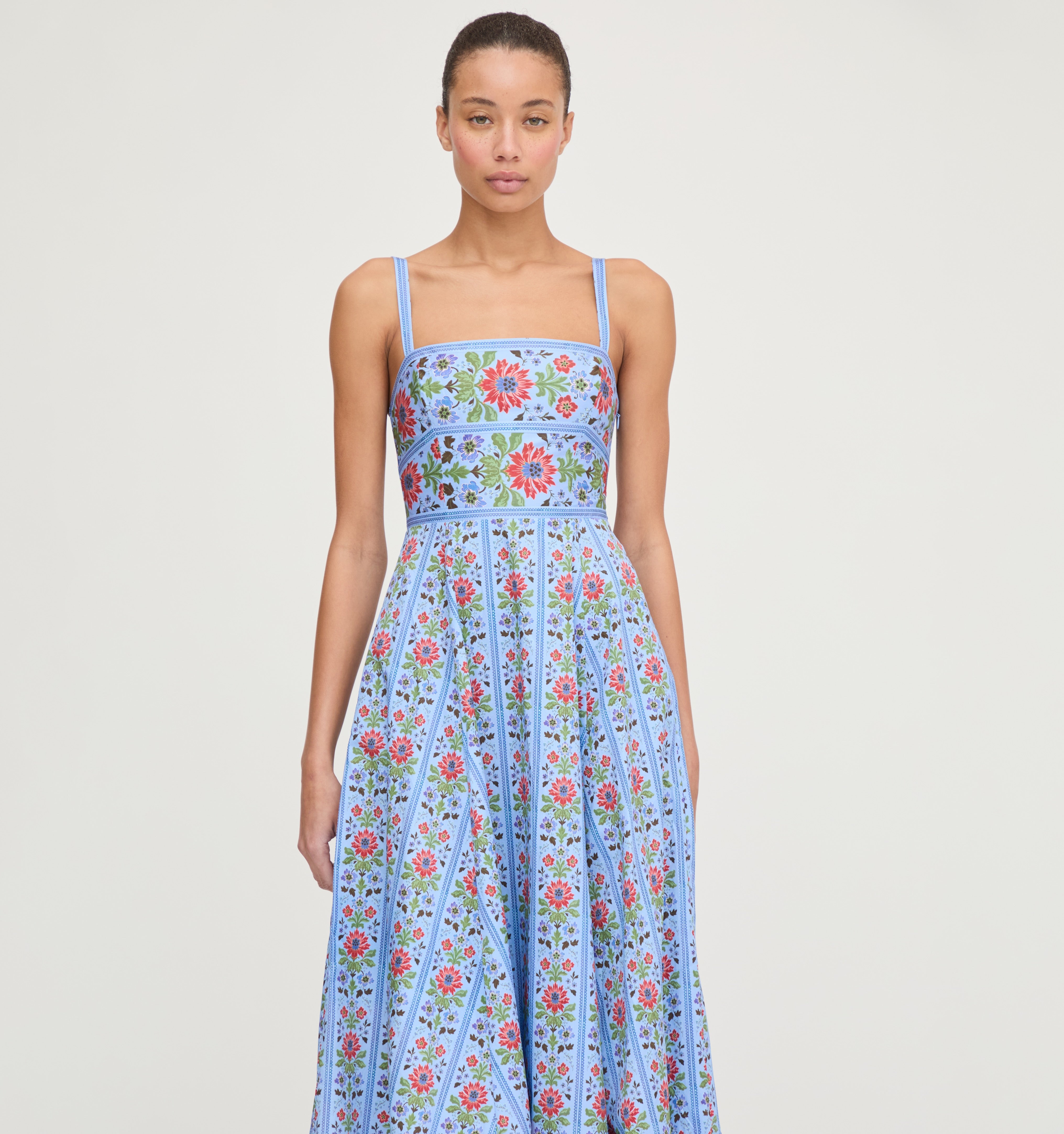 The Margot Dress - Blue Floral Block Stripe