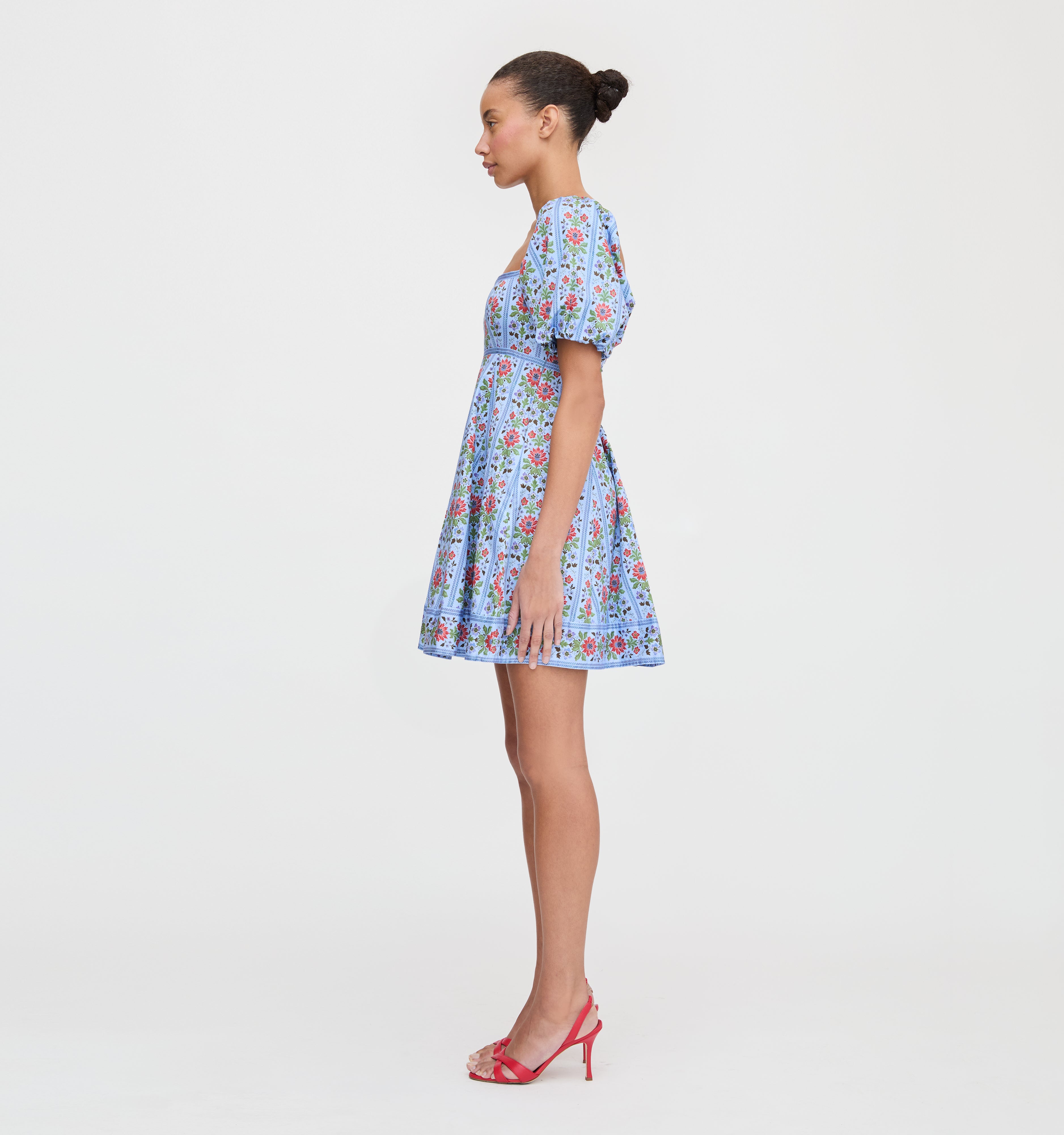 The Matilda Mini Dress - Blue Floral Block Stripe