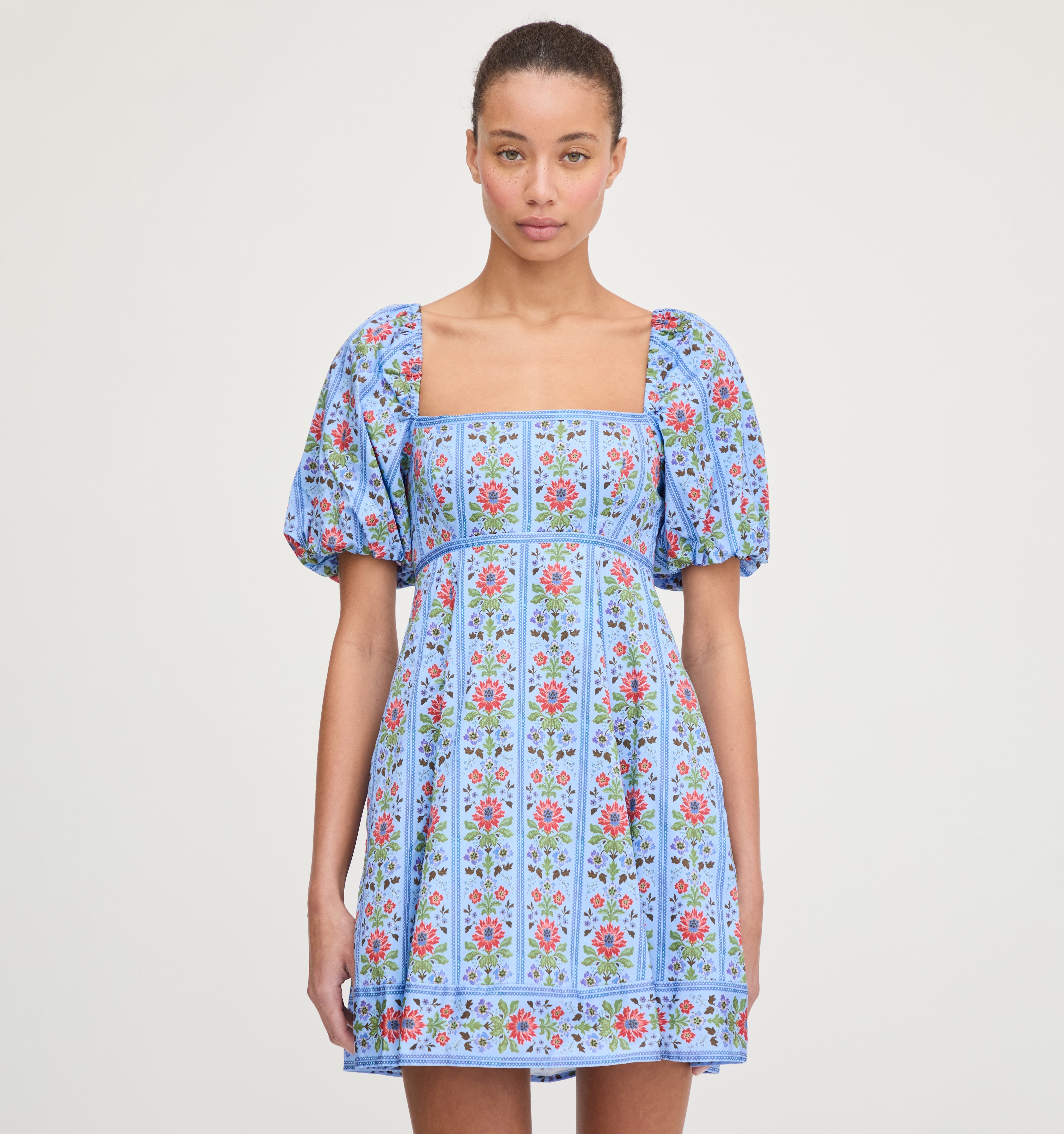 The Matilda Mini Dress - Blue Floral Block Stripe