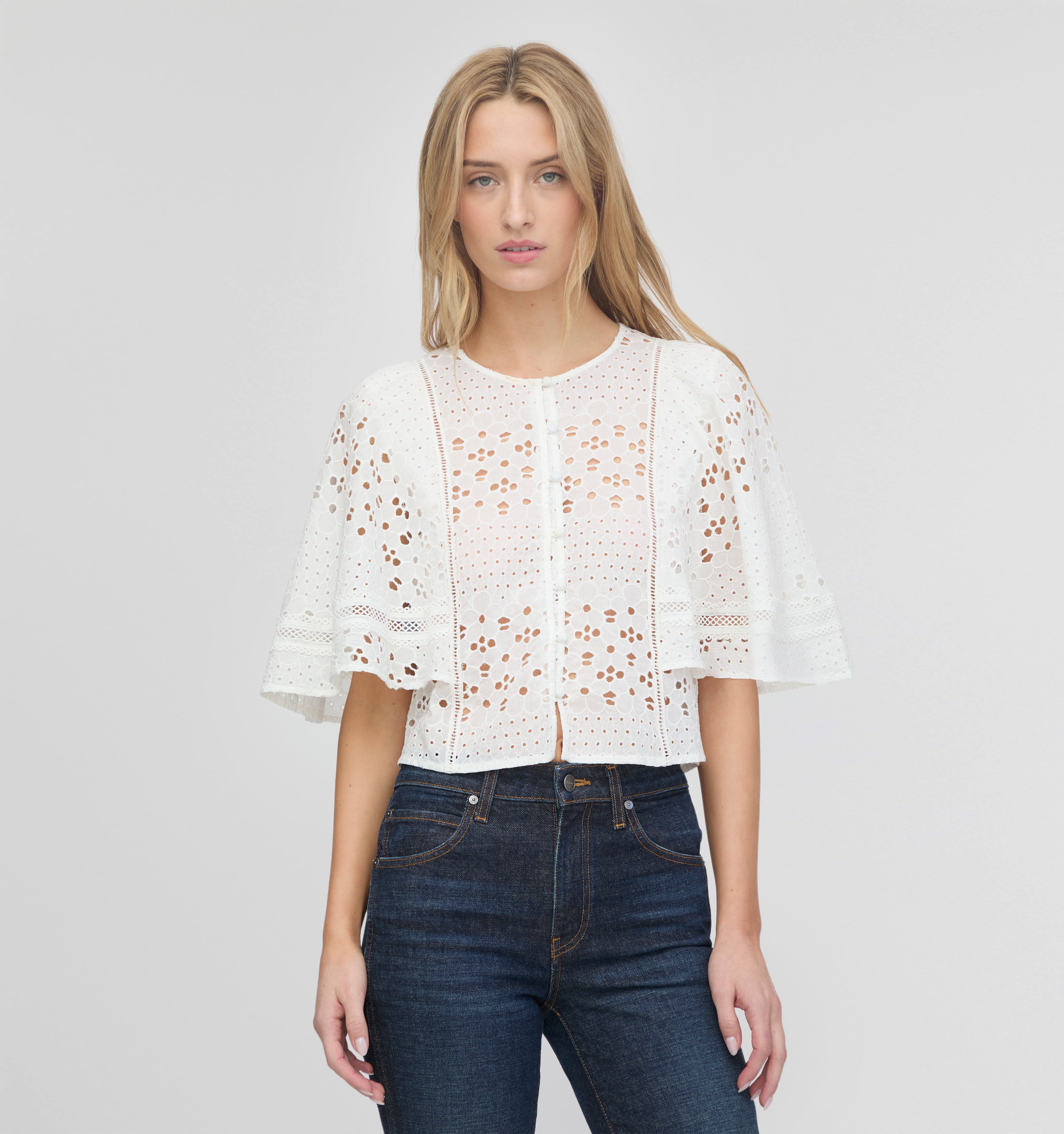 The Meadow Top - White Floral Broderie