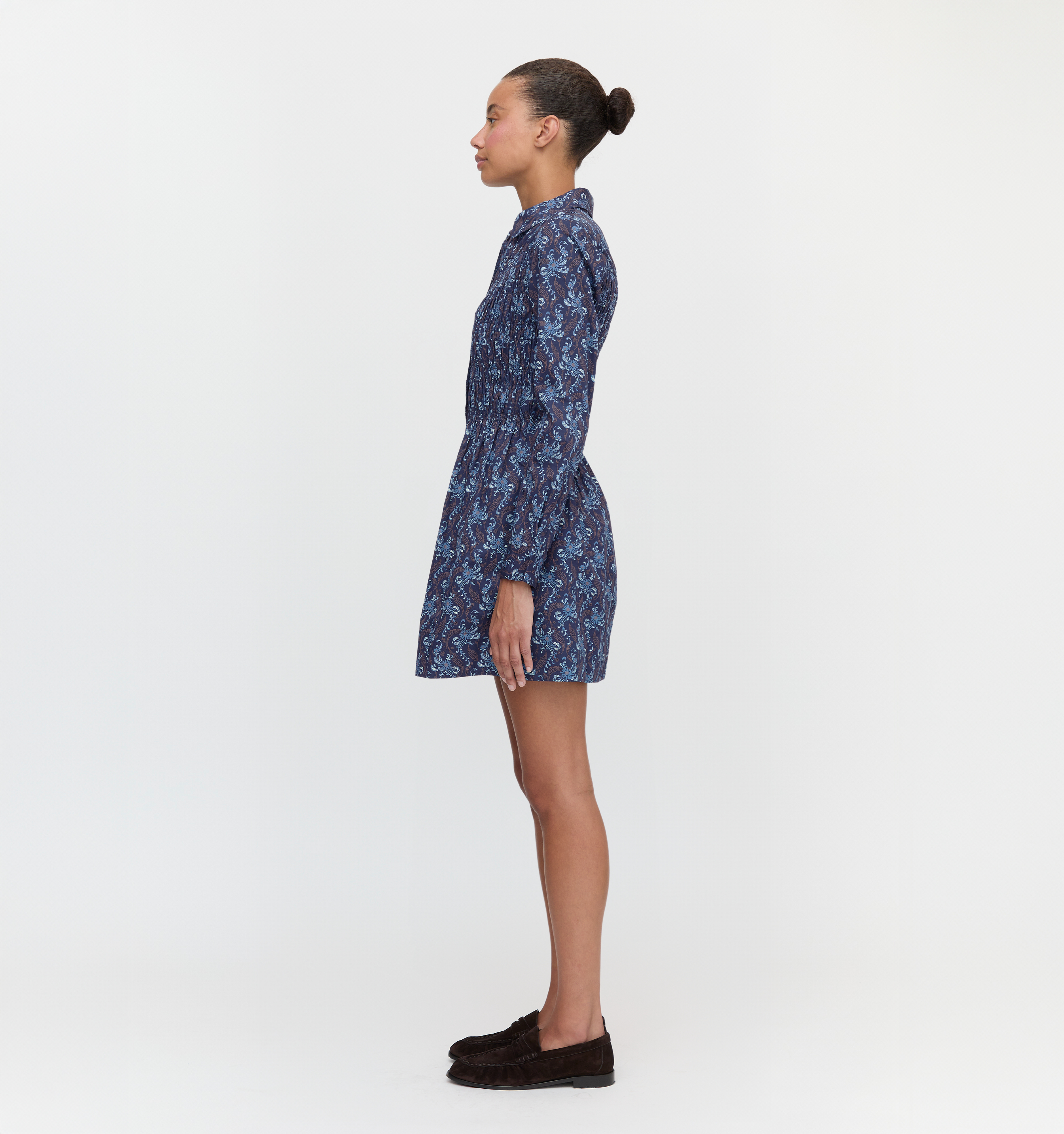The Mira Dress in Navy Cala Paisley color: Navy Cala Paisley