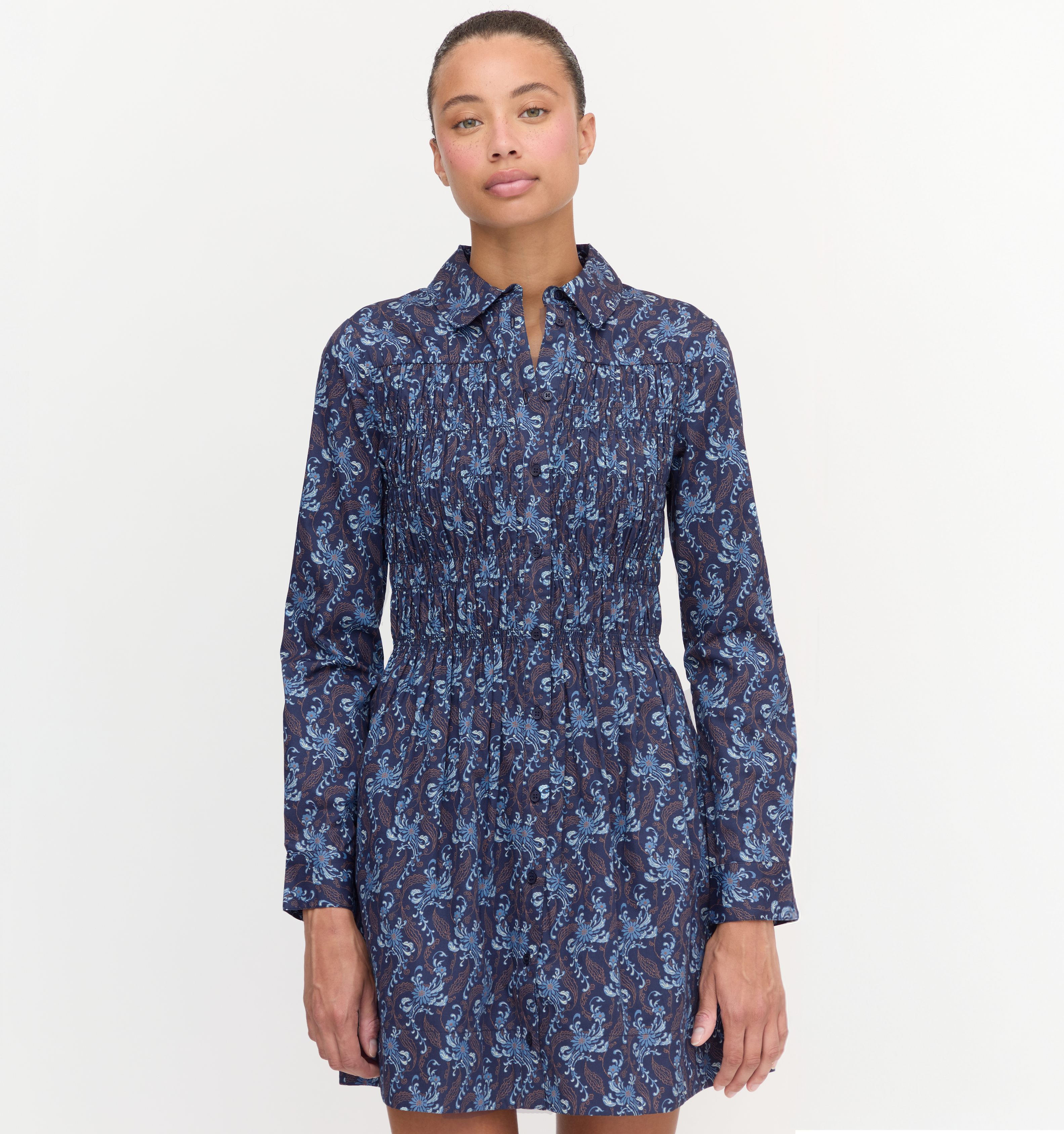 The Mira Dress in Navy Cala Paisley color: Navy Cala Paisley