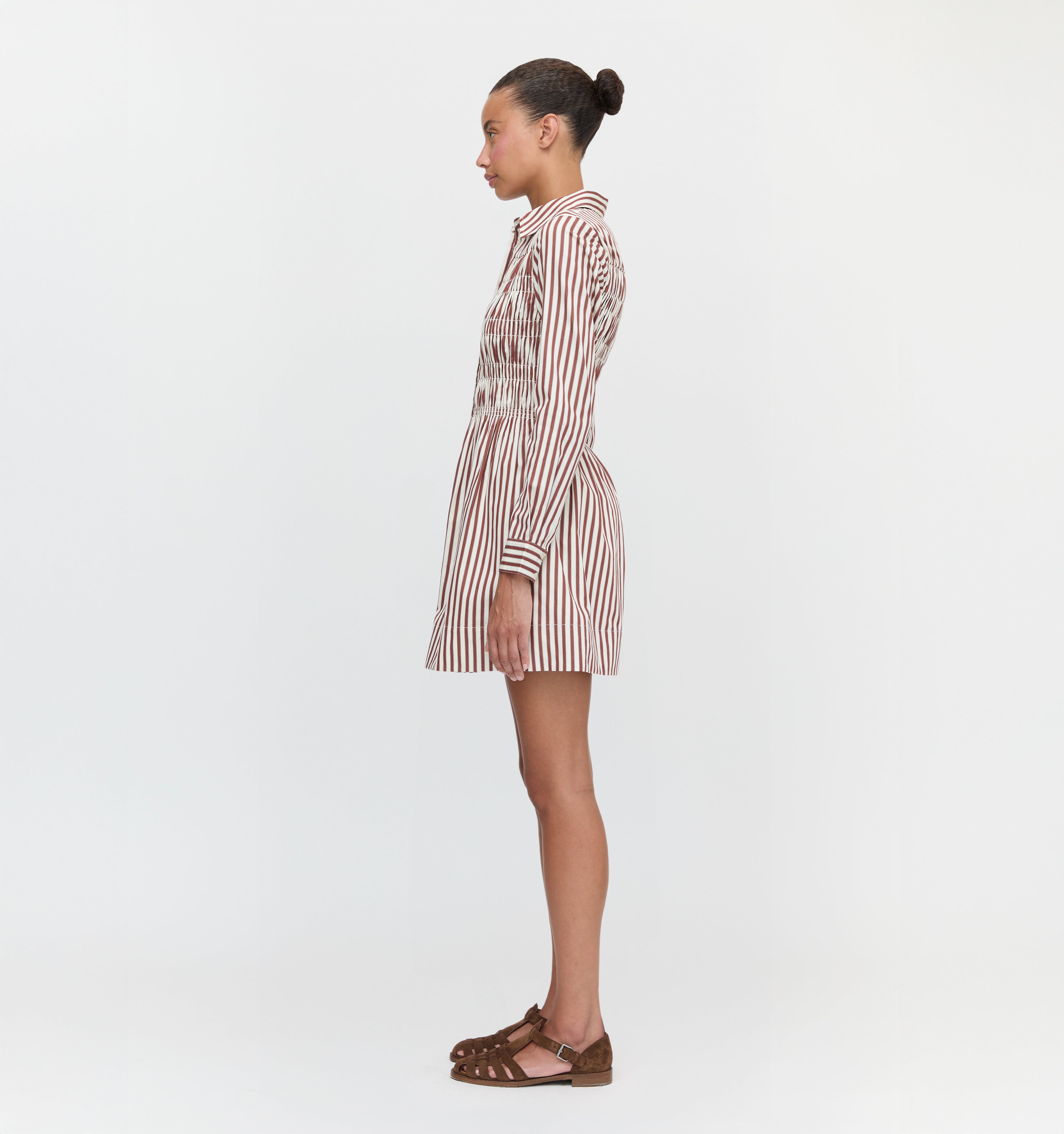 The Mira Dress in Rust Stripe color: Rust Stripe