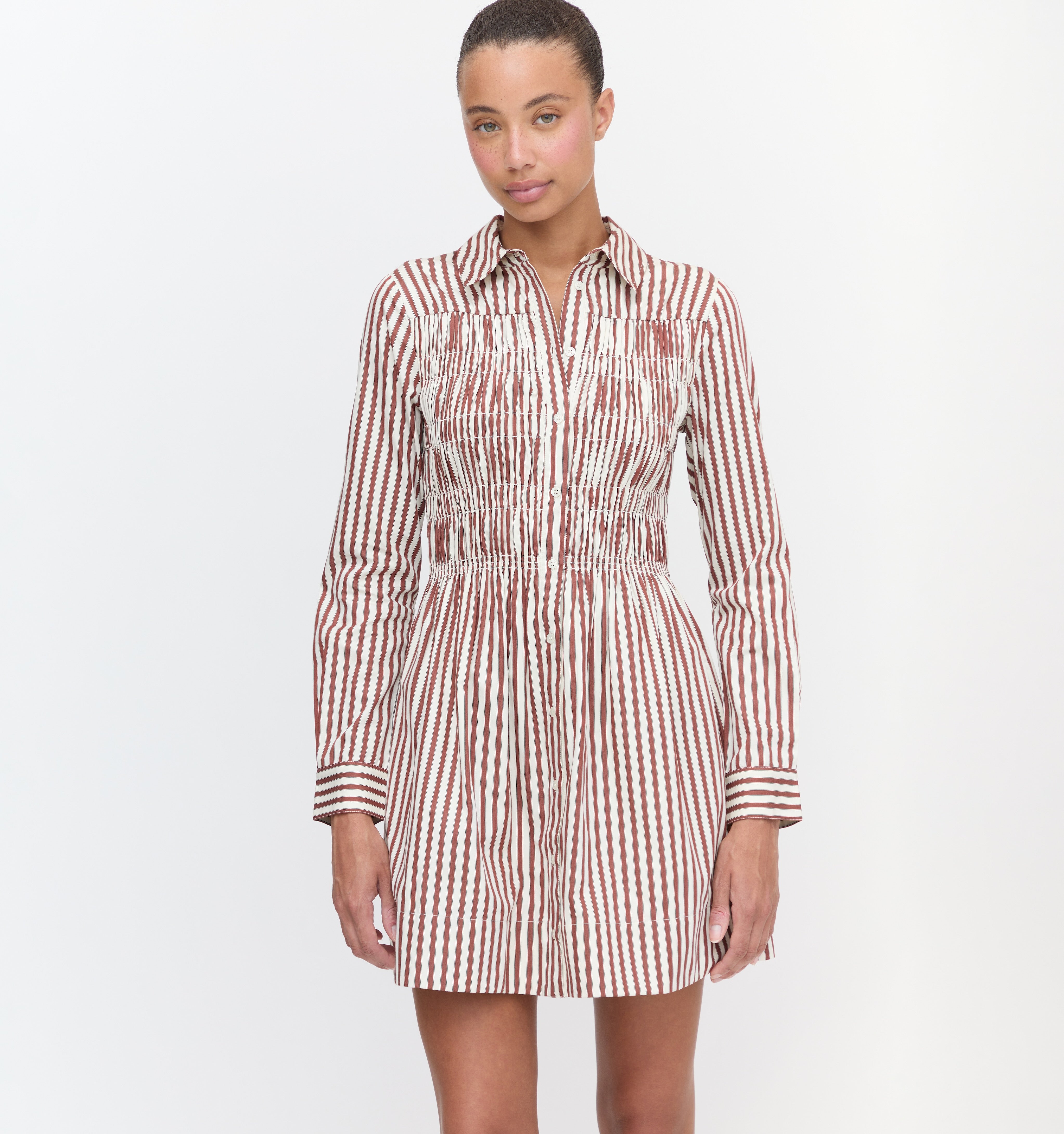 The Mira Dress in Rust Stripe color: Rust Stripe