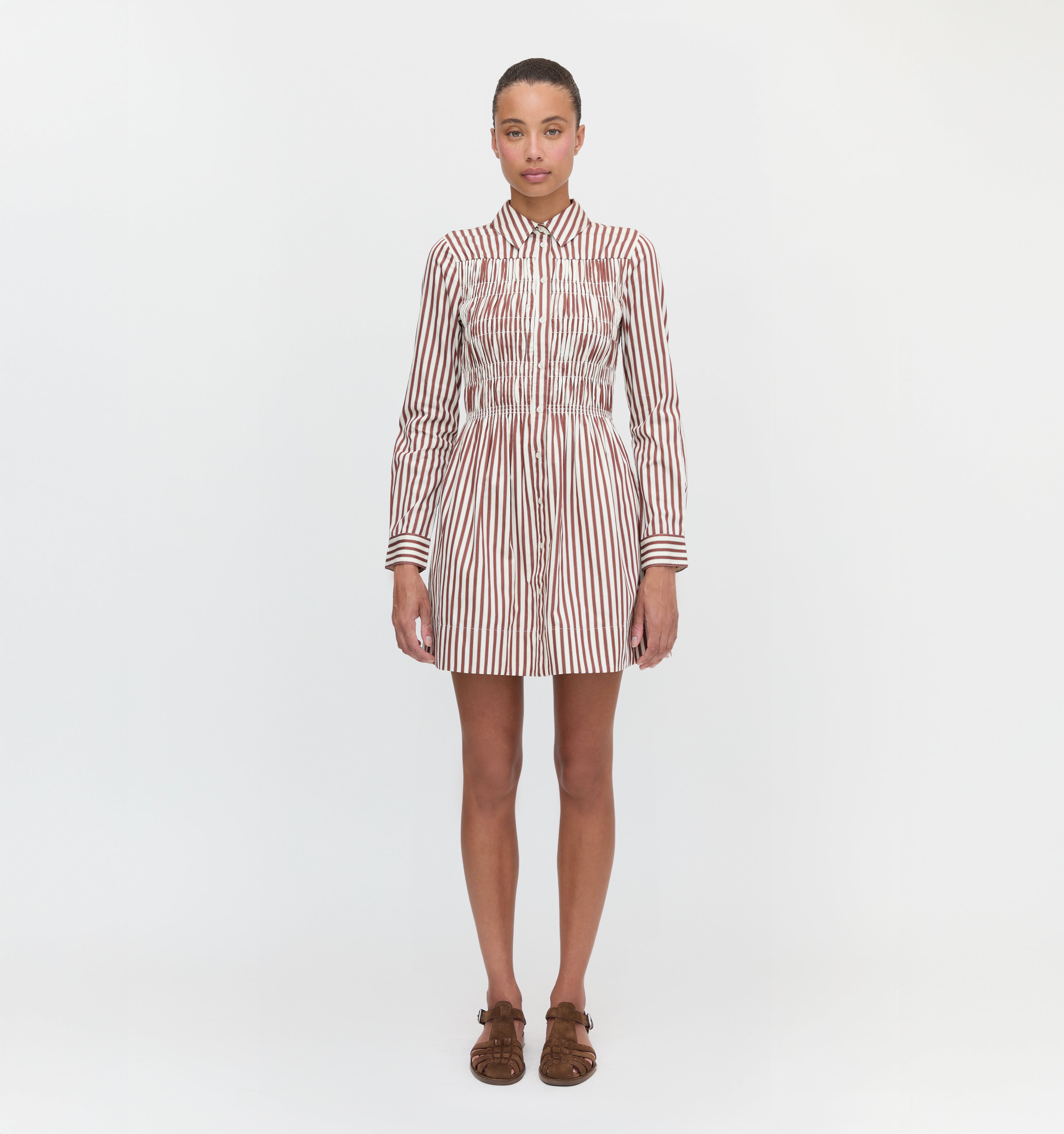 The Mira Dress in Rust Stripe color: Rust Stripe