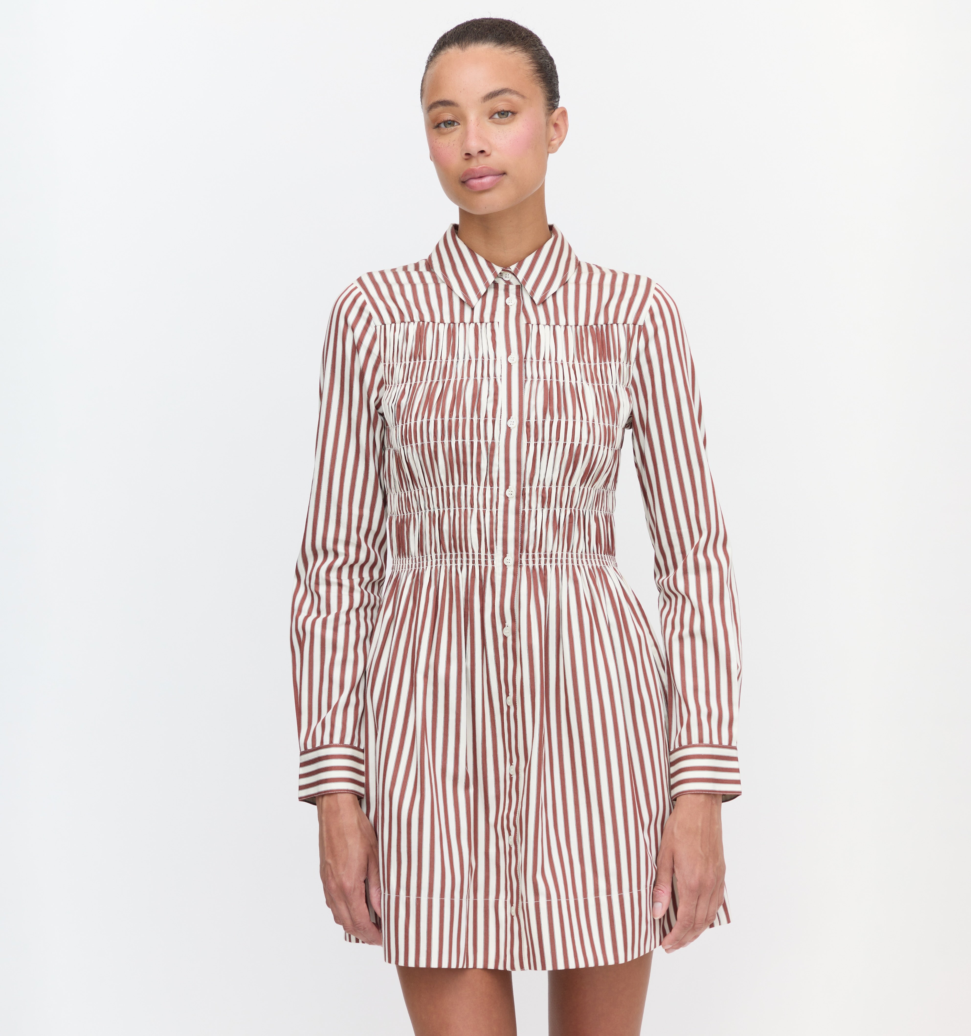 The Mira Dress in Rust Stripe color: Rust Stripe