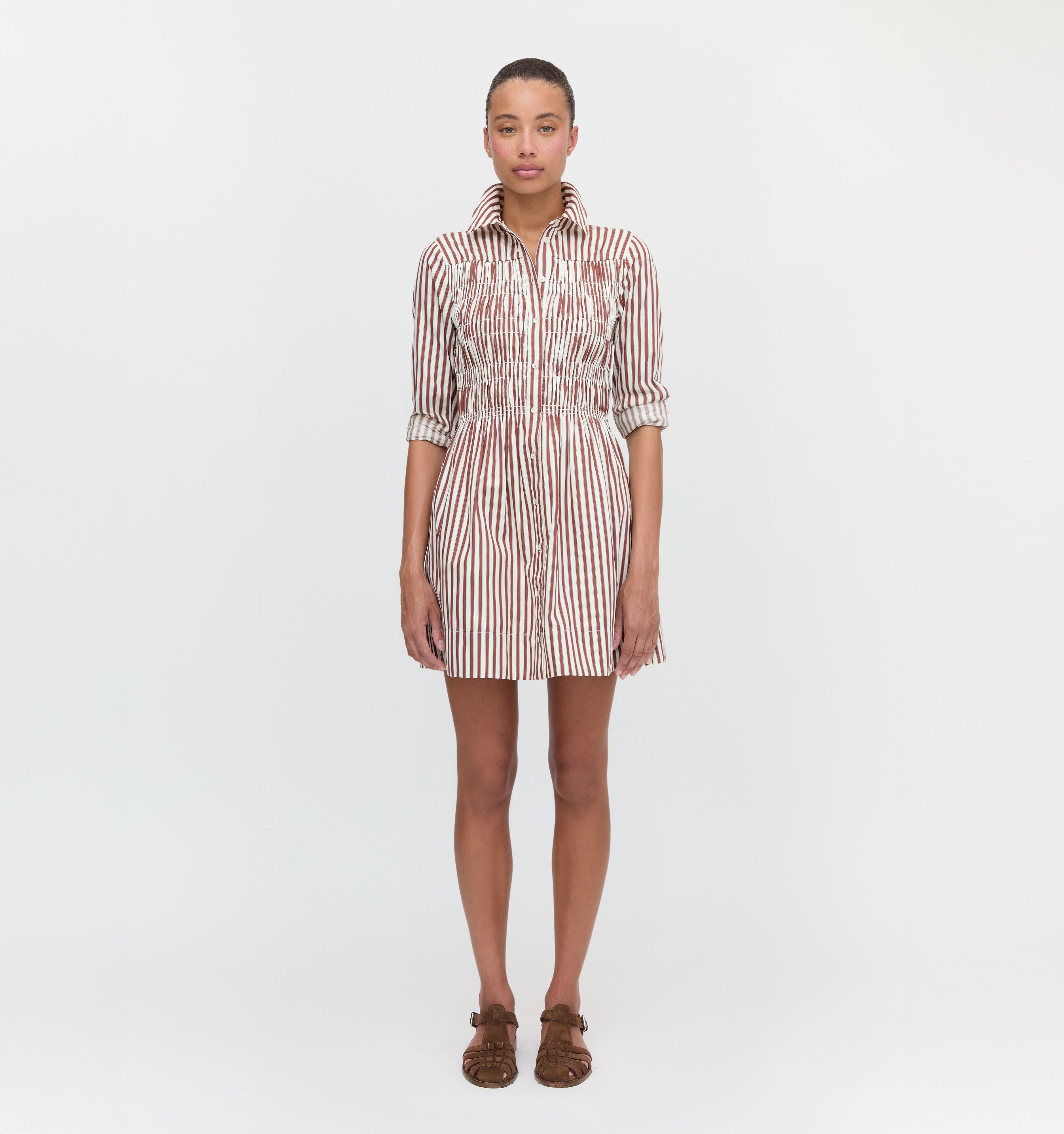 The Mira Dress in Rust Stripe color: Rust Stripe