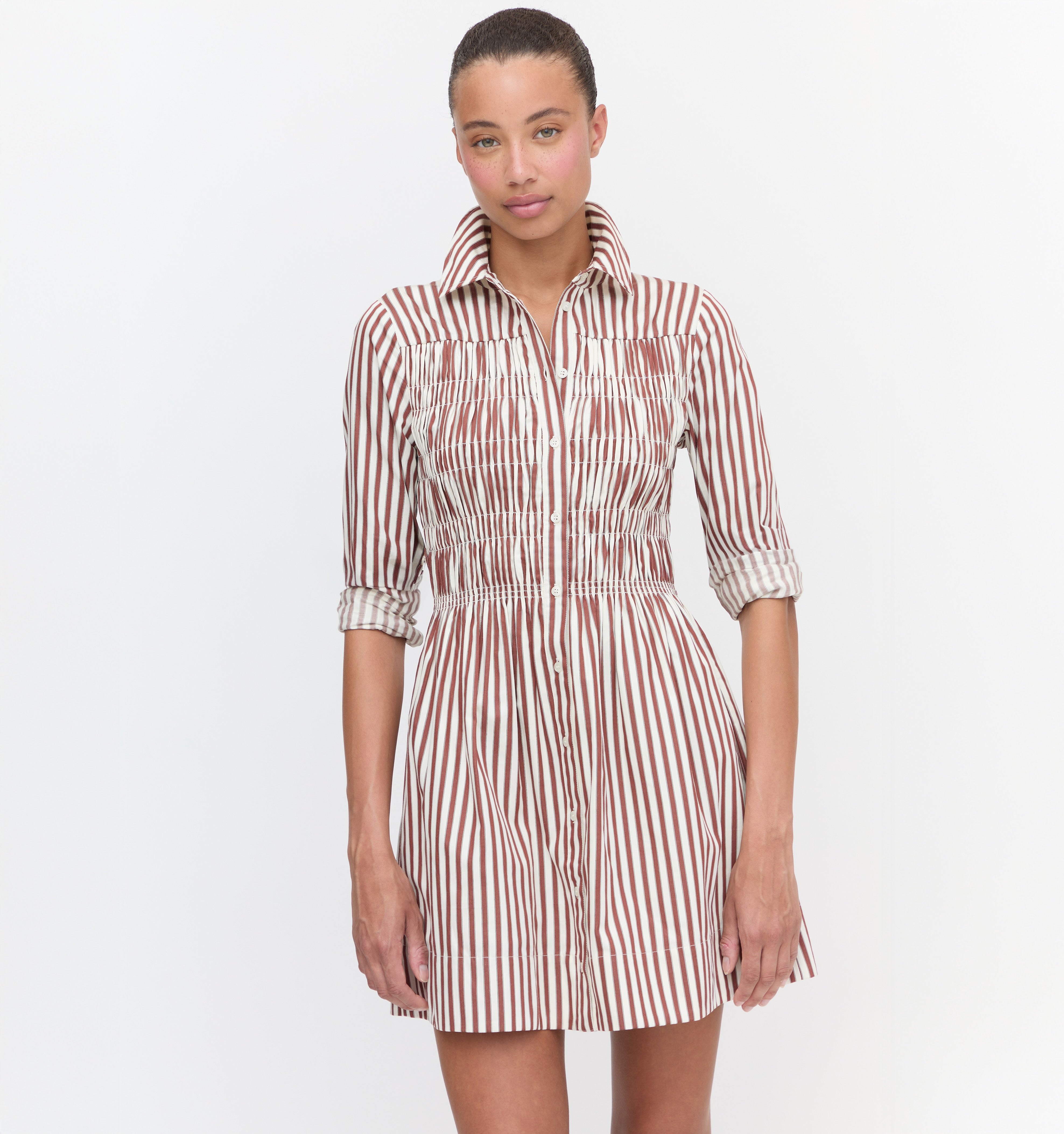 The Mira Dress in Rust Stripe color: Rust Stripe