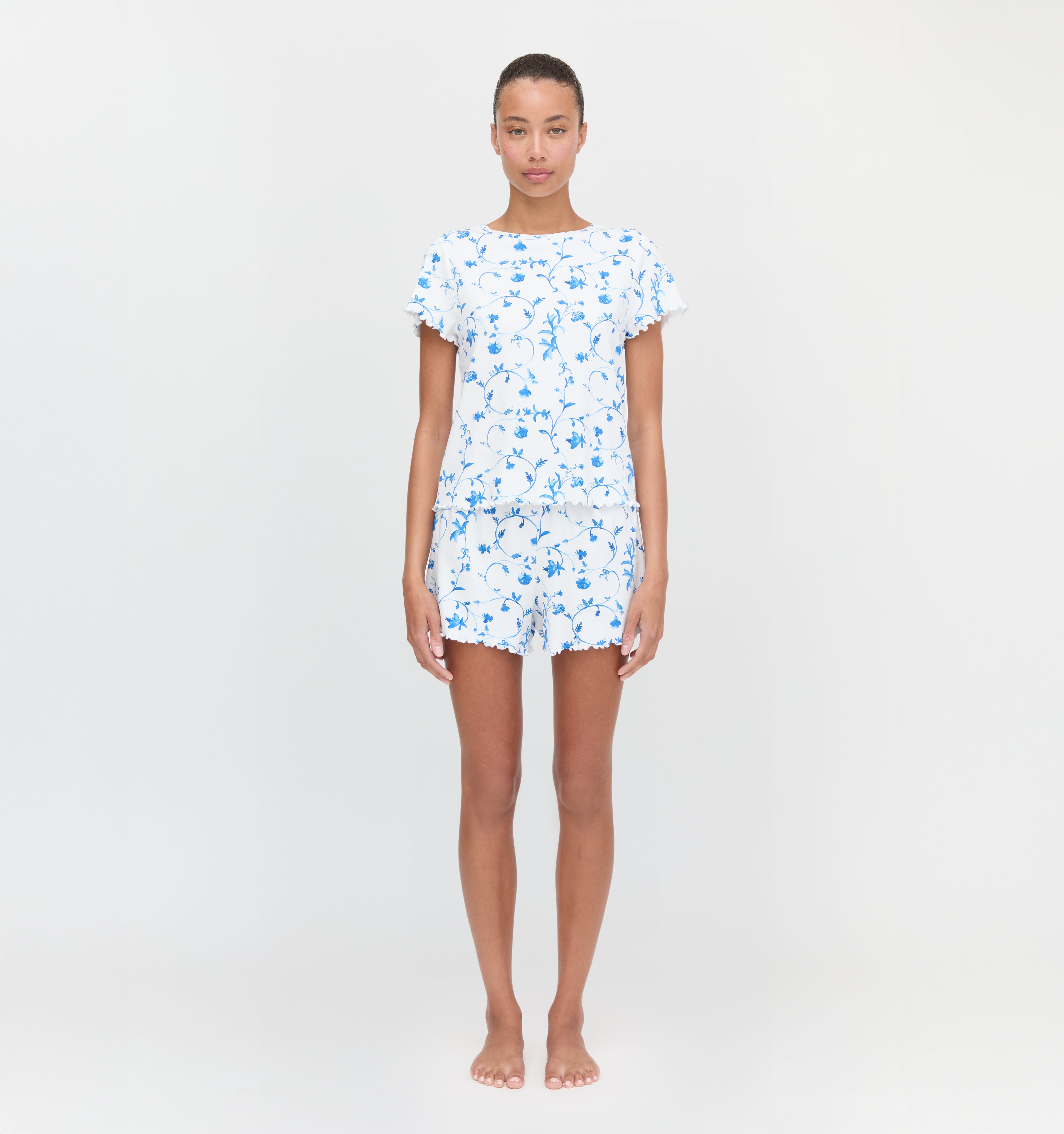 The Nina Pajama Set in Blue Botanical color: Blue Botanical