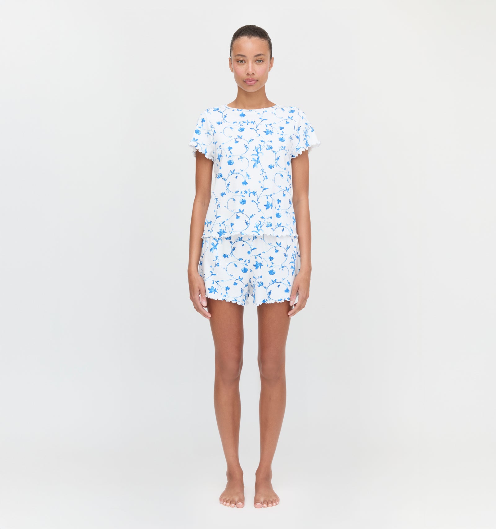 The Nina Pajama Set in Blue Botanical