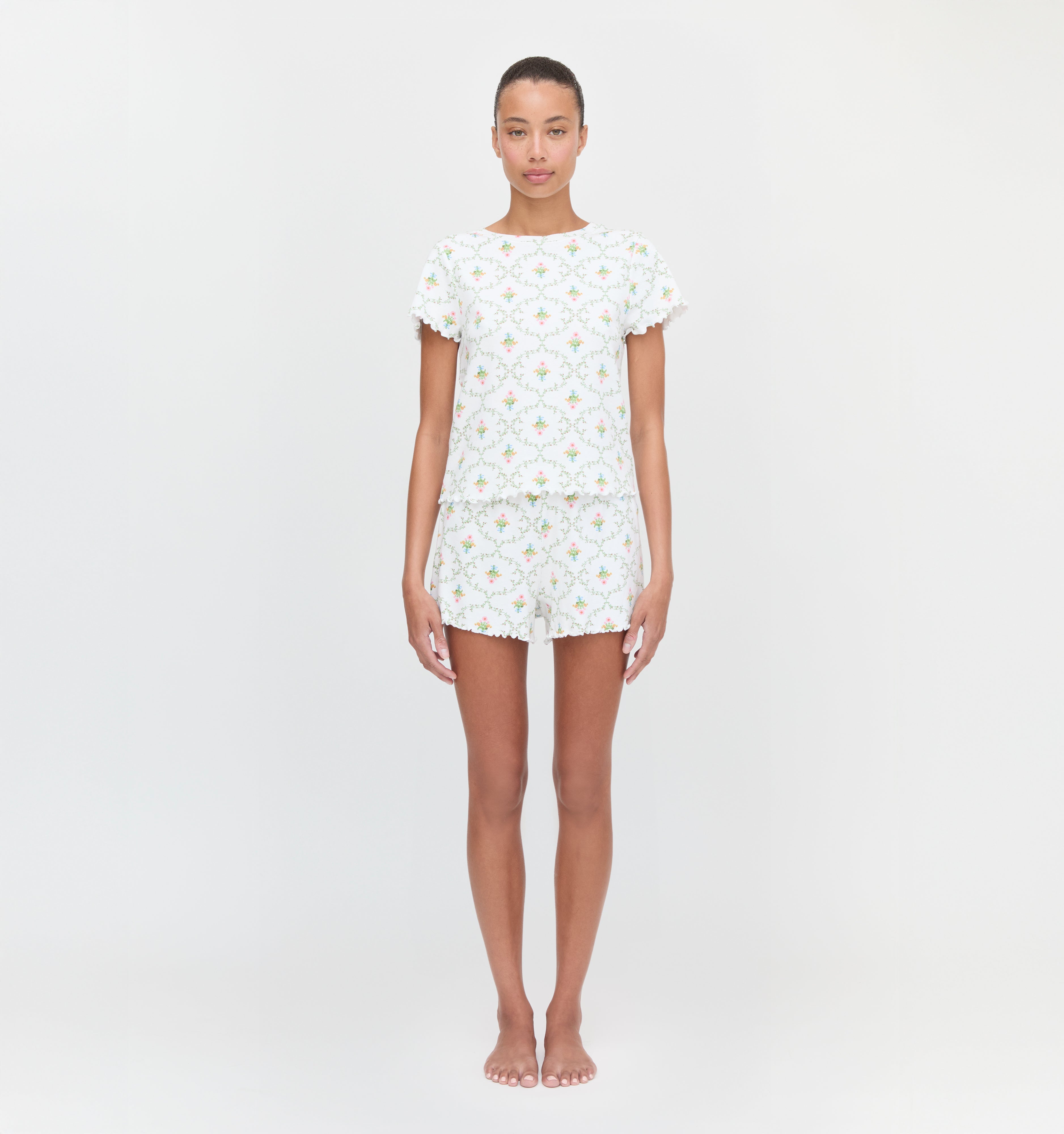 The Nina Pajama Set in Pastel Trellis color: Pastel Trellis