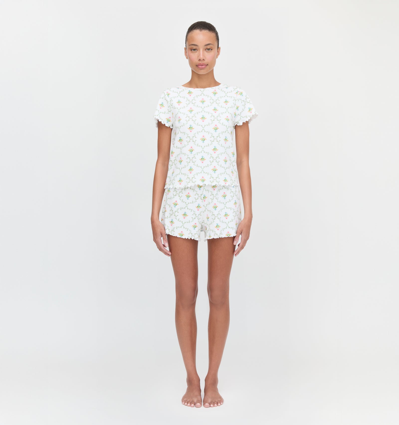 The Nina Pajama Set in Pastel Trellis color: Pastel Trellis