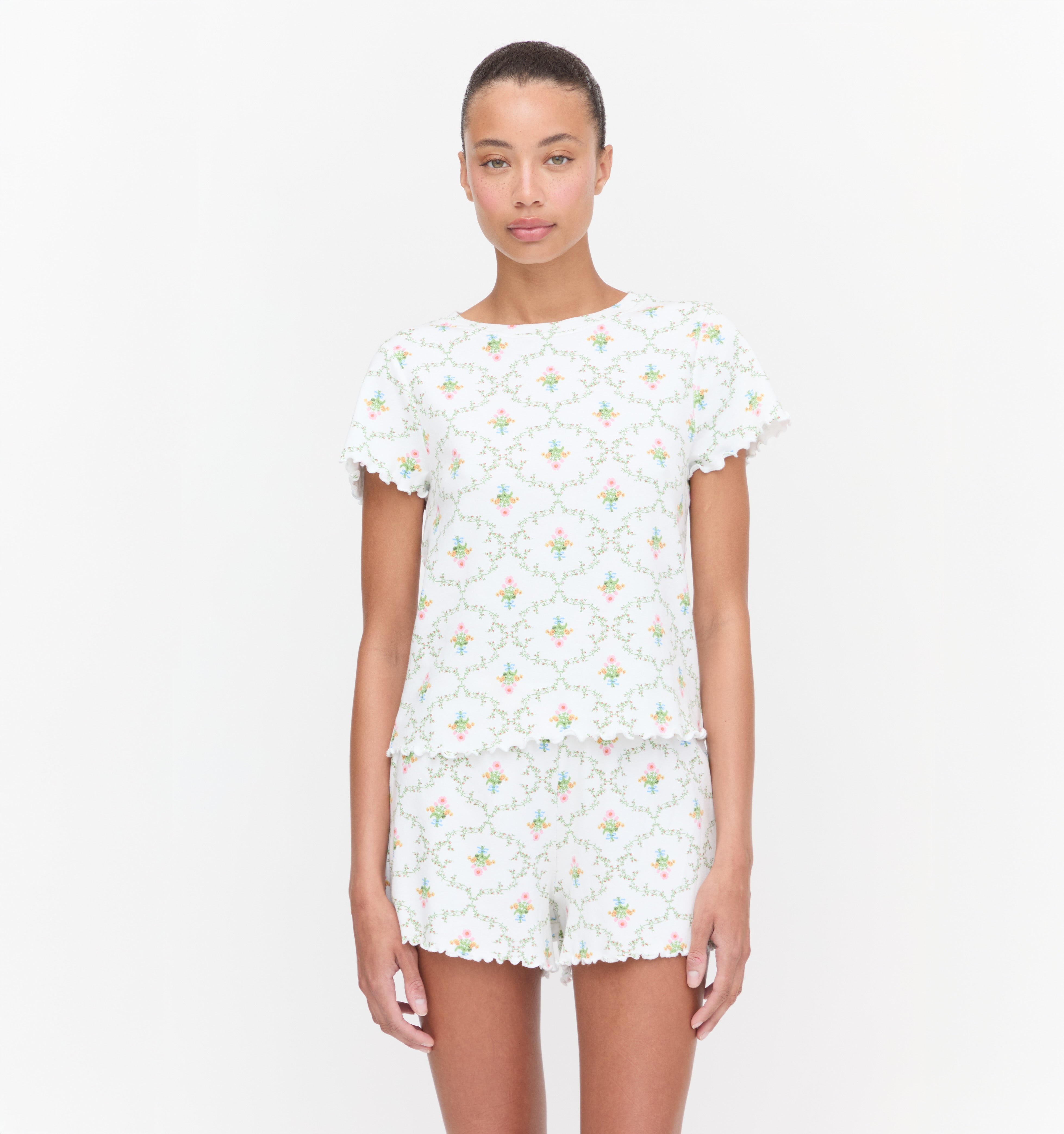 The Nina Pajama Set in Pastel Trellis color: Pastel Trellis