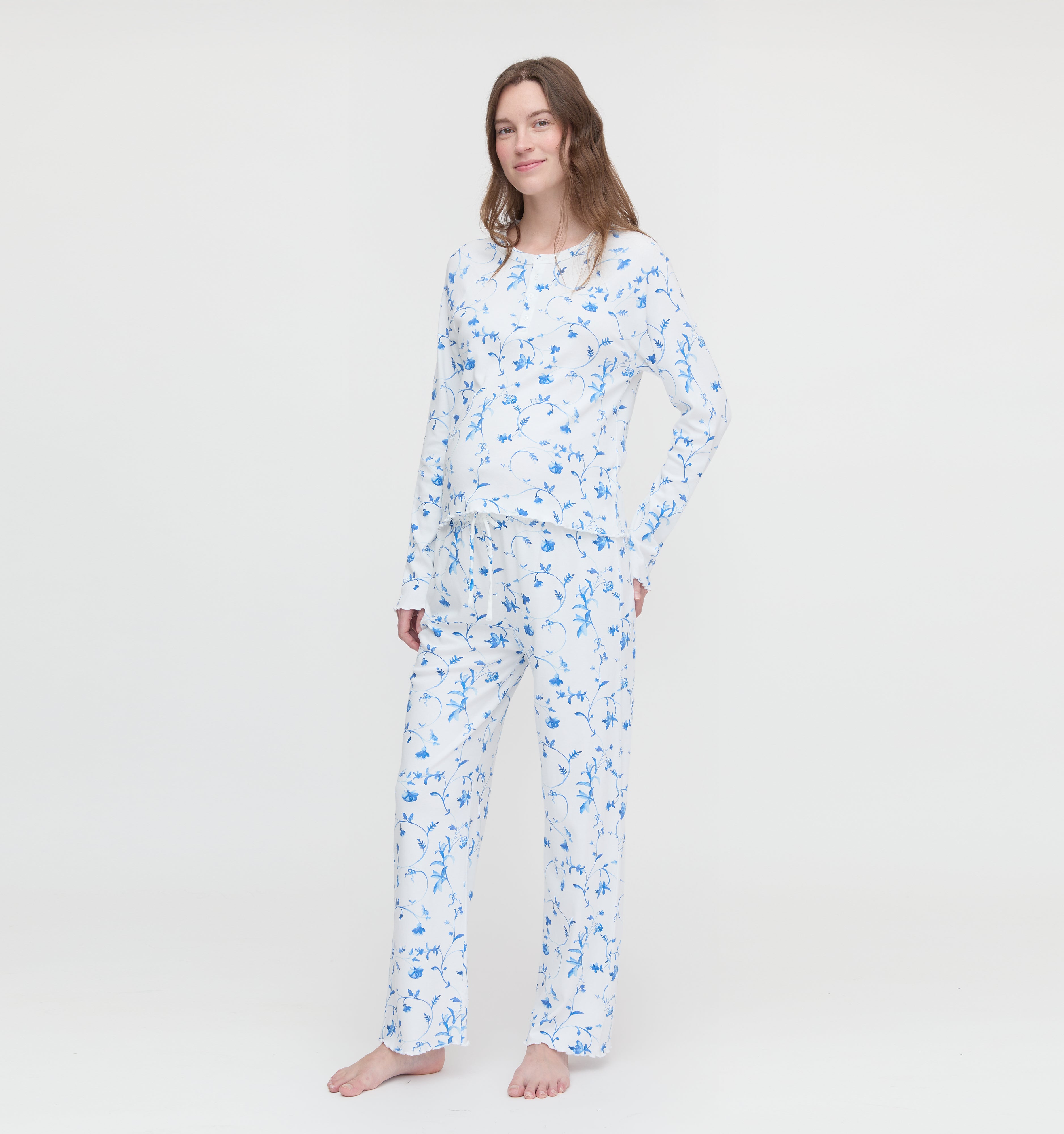 The Maternity Olivia Pajama Set - Blue Botanical