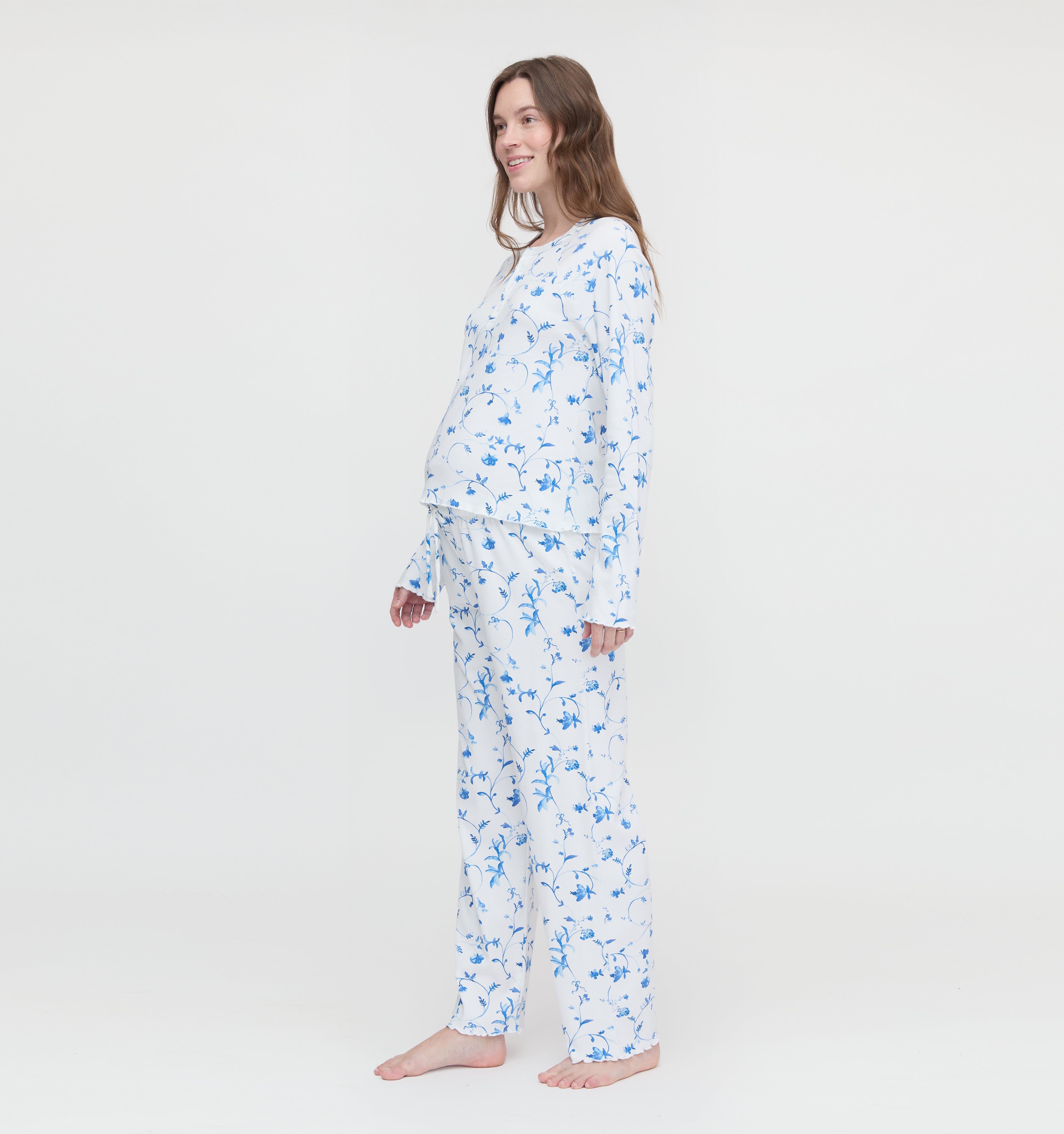 The Maternity Olivia Pajama Set - Blue Botanical