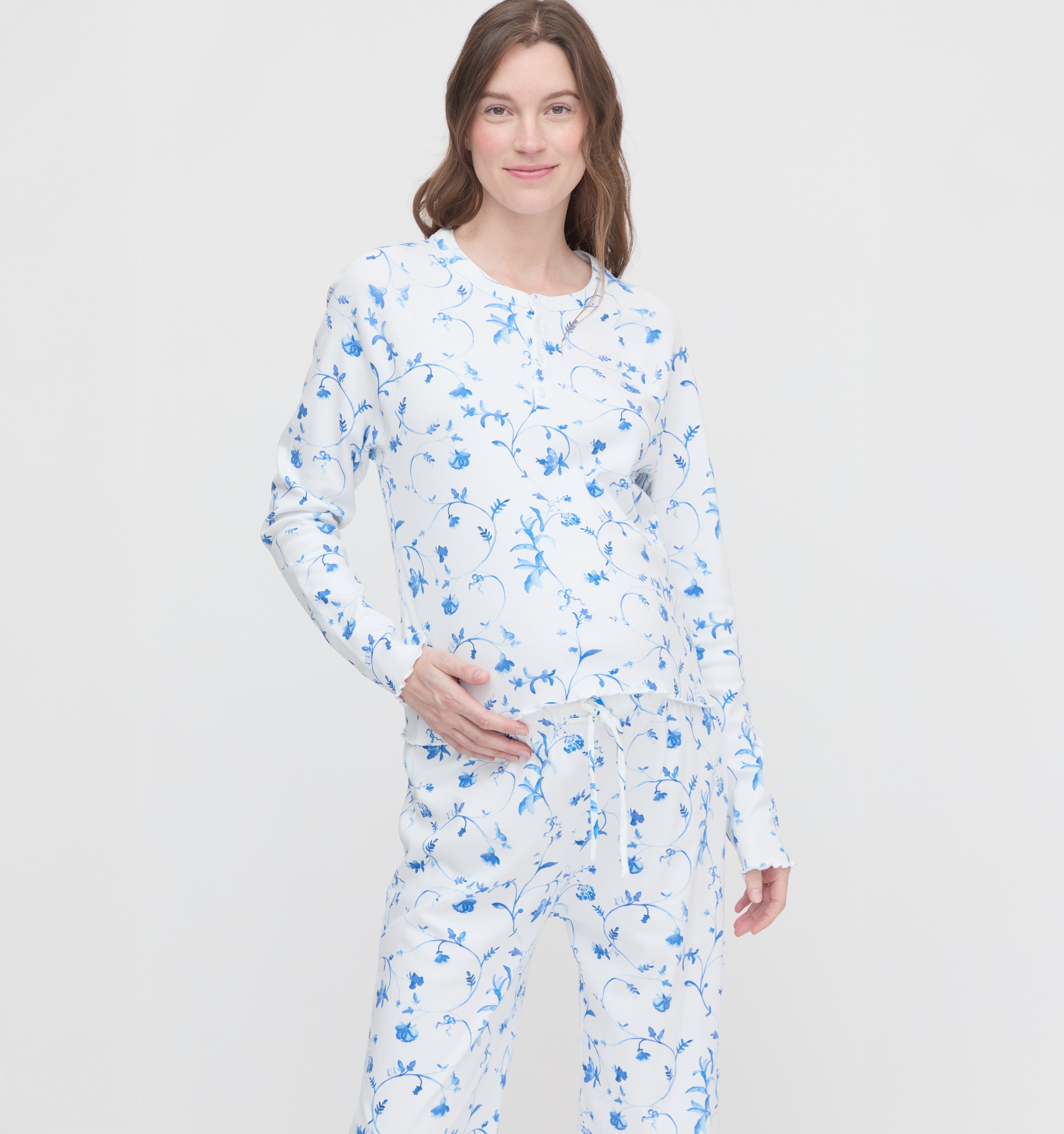 The Maternity Olivia Pajama Set - Blue Botanical