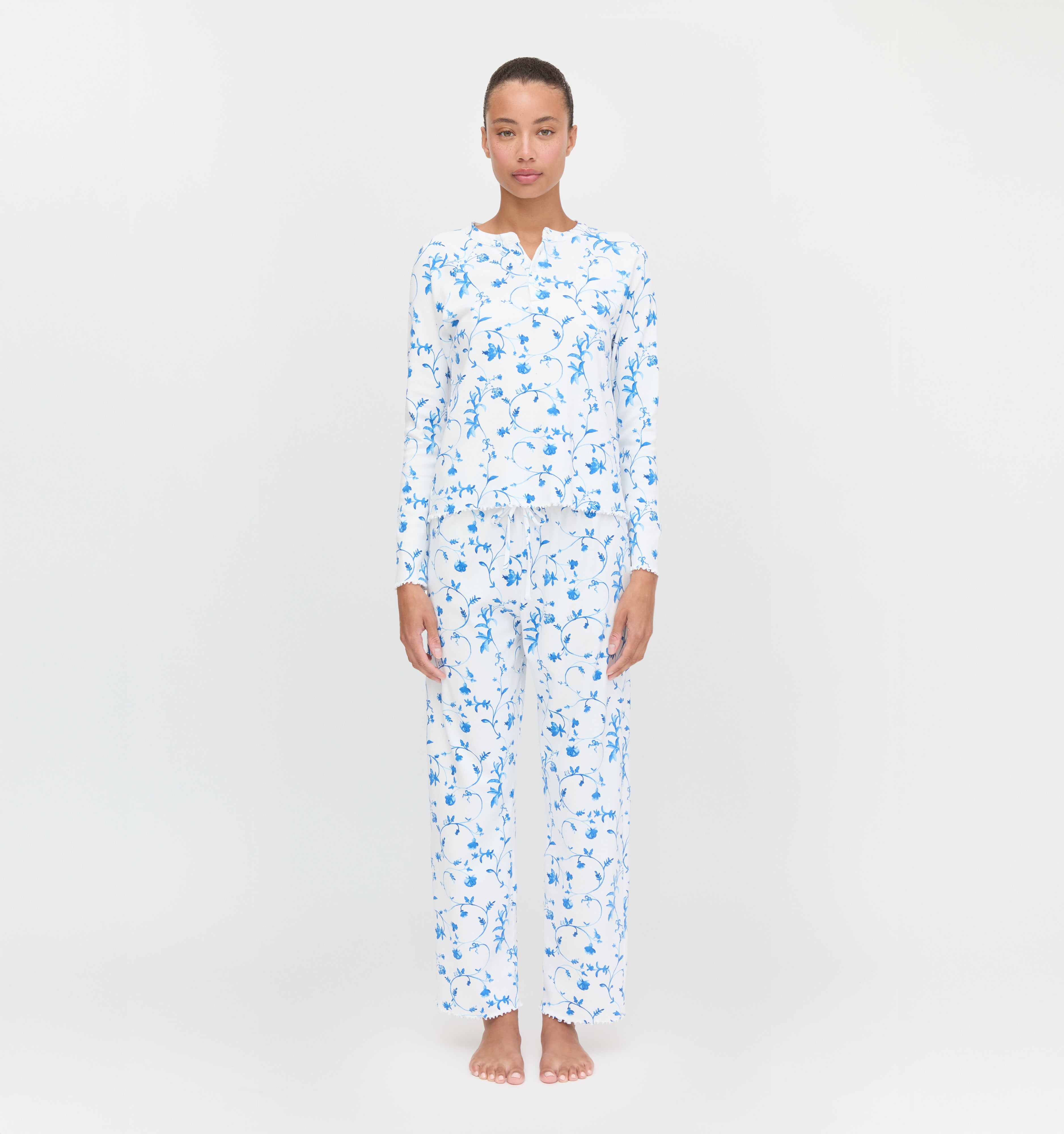 The Olivia Pajama Set in Blue Botanical color: Blue Botanical