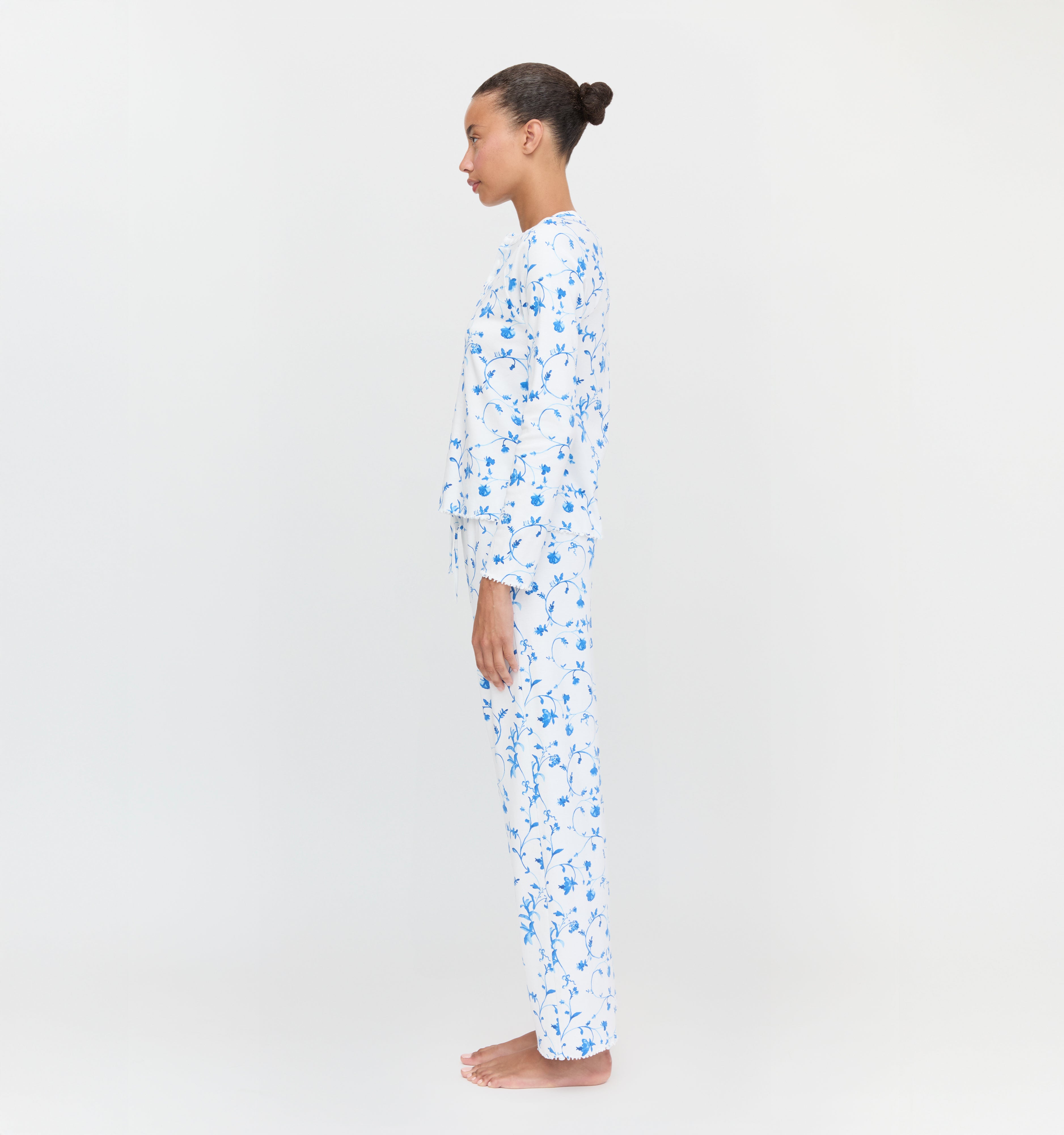 The Olivia Pajama Set in Blue Botanical color: Blue Botanical