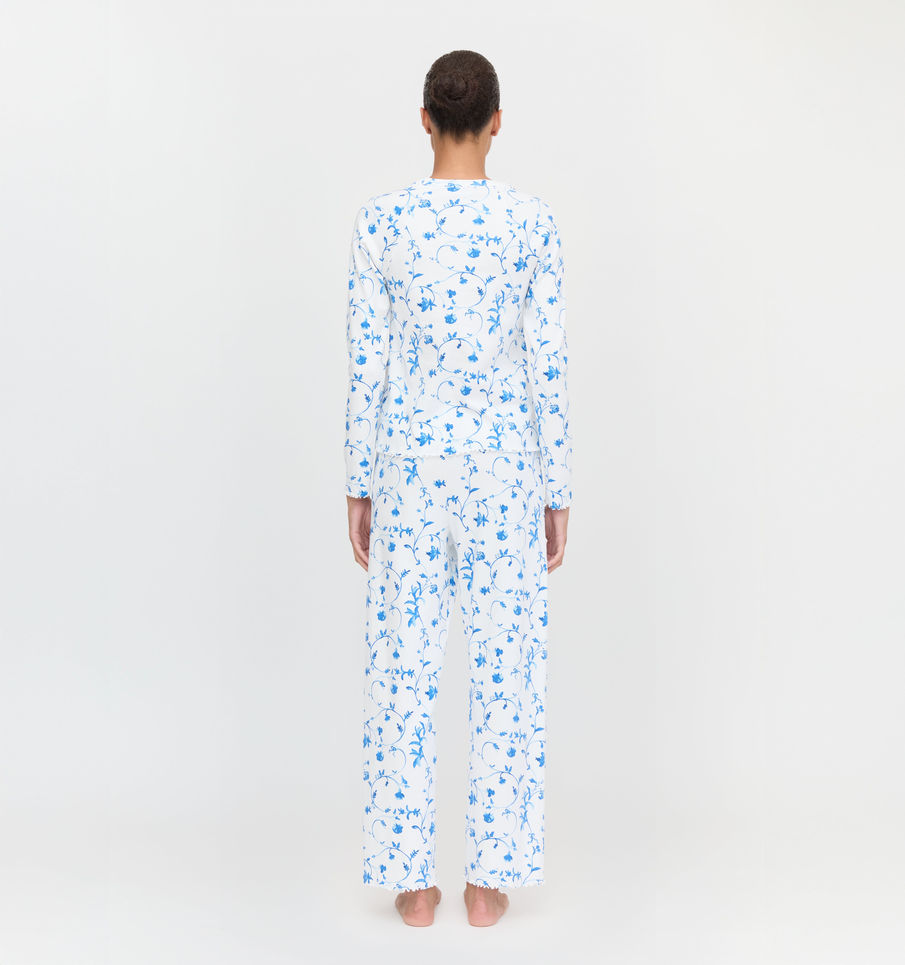 The Olivia Pajama Set in Blue Botanical color: Blue Botanical