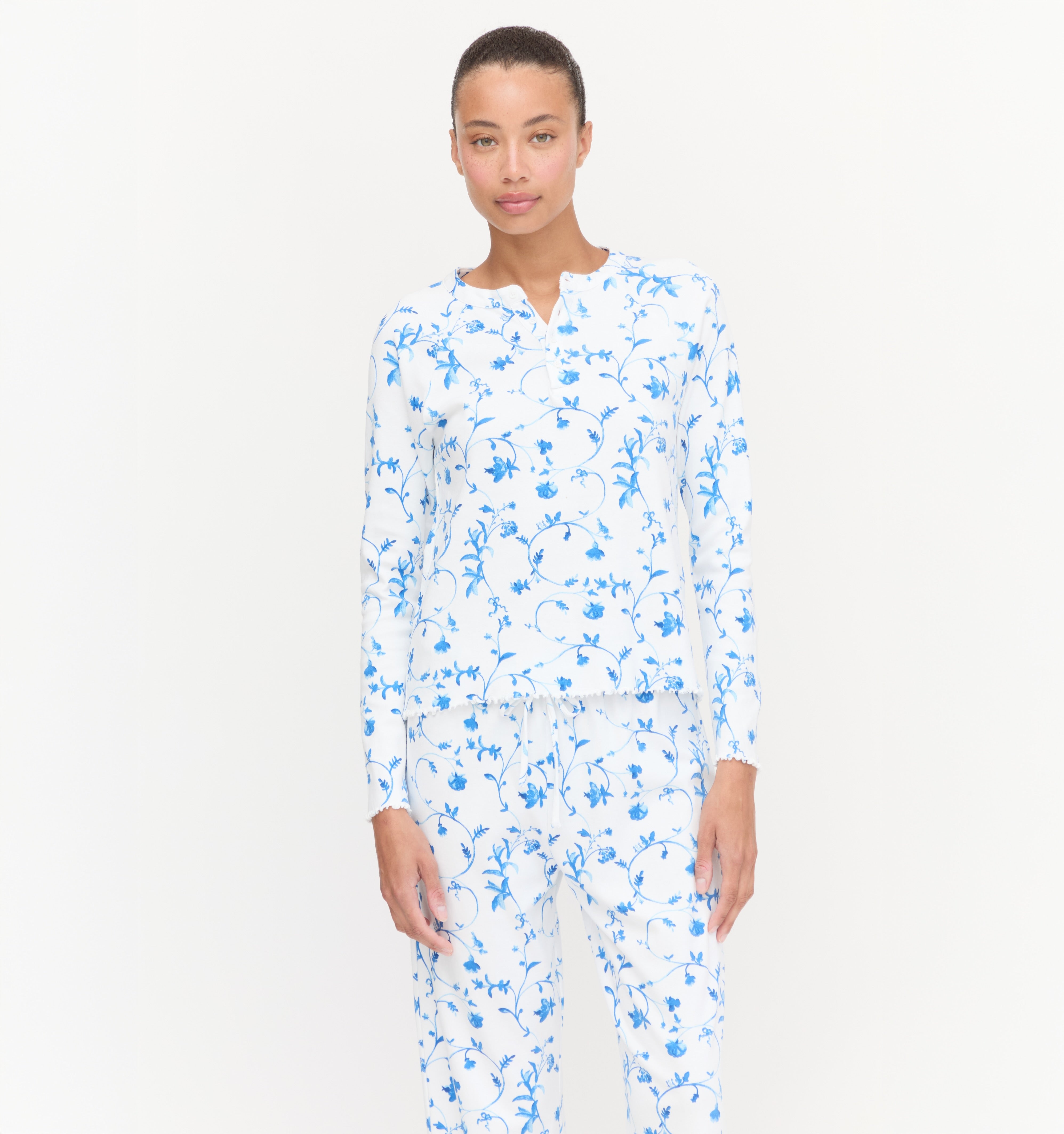 The Olivia Pajama Set in Blue Botanical color: Blue Botanical