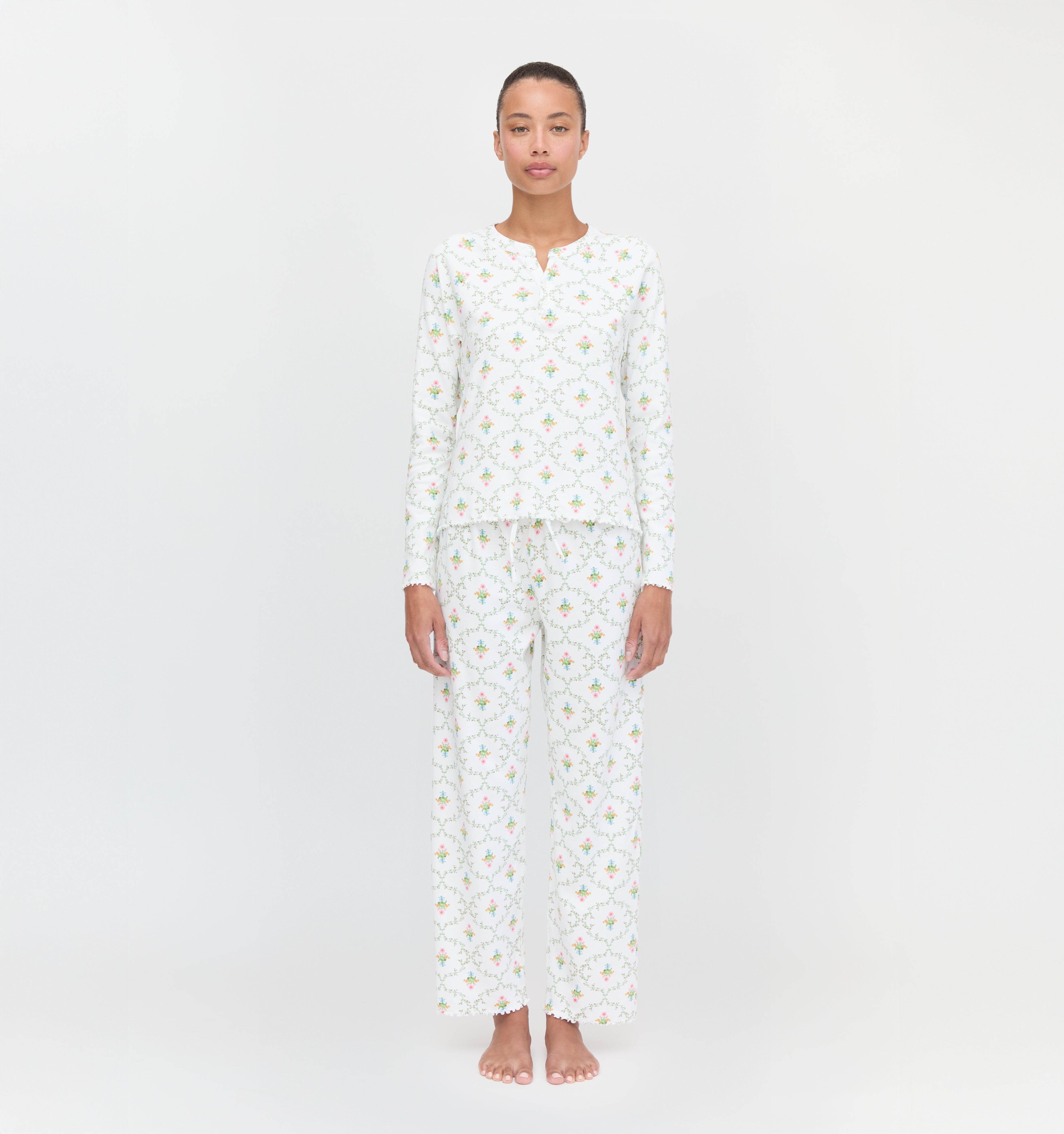 The Olivia Pajama Set in Pastel Trellis color: Pastel Trellis