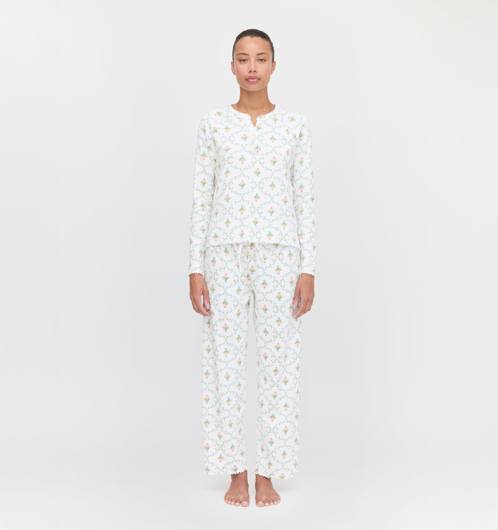 The Olivia Pajama Set in Pastel Trellis color: Pastel Trellis