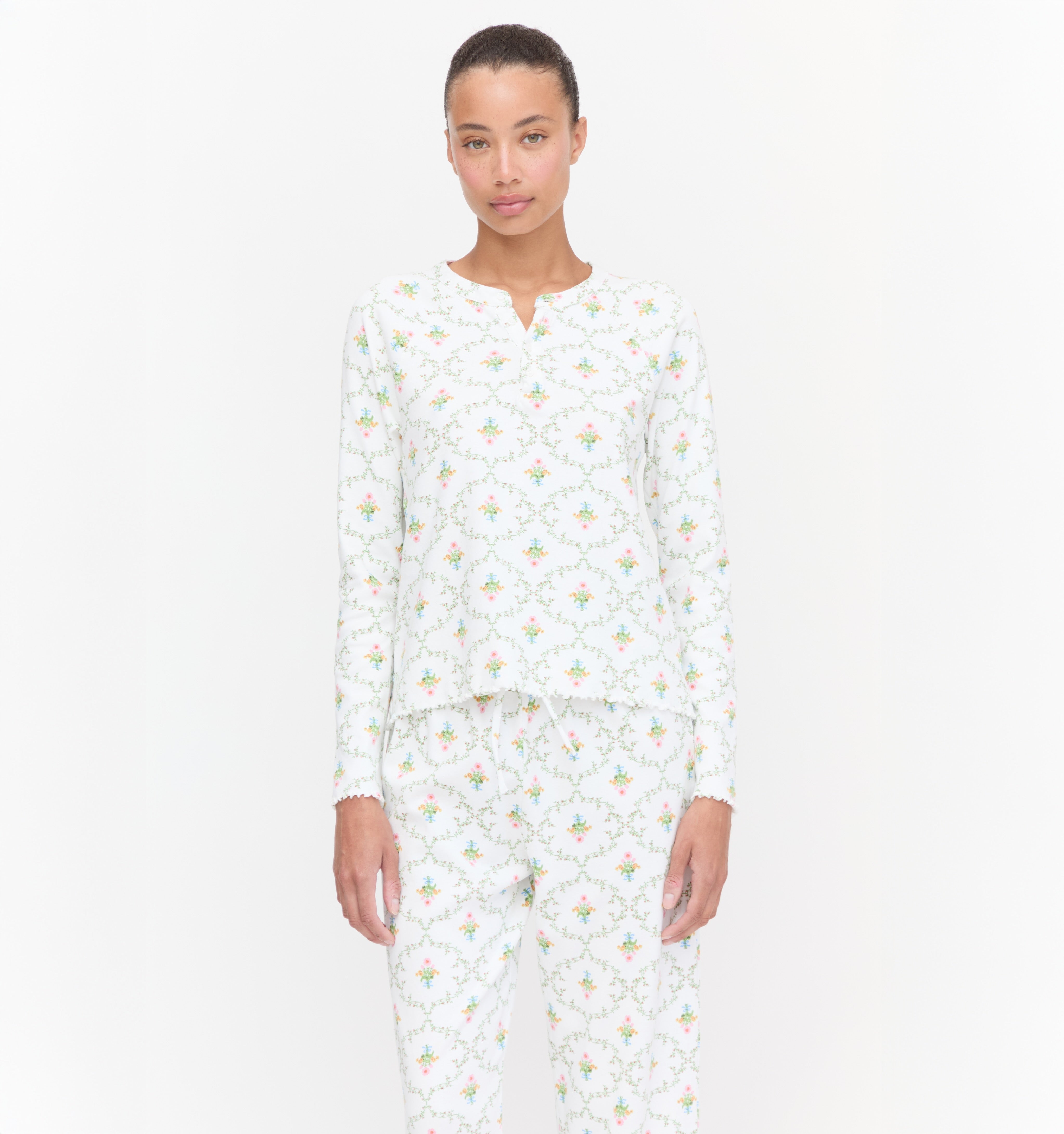 The Olivia Pajama Set in Pastel Trellis color: Pastel Trellis