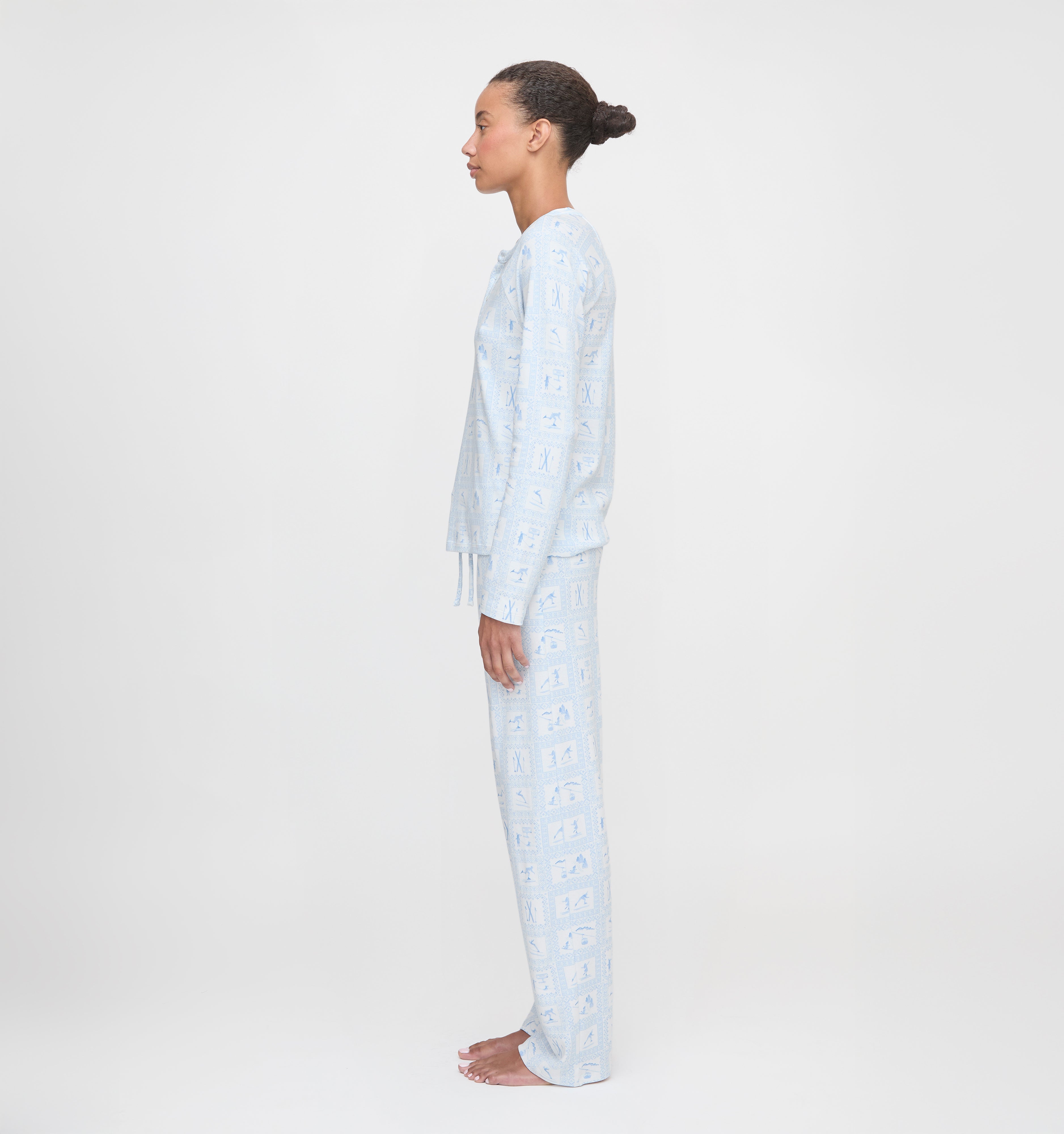 The Olivia Pajama Set - Blue Skiers Toile