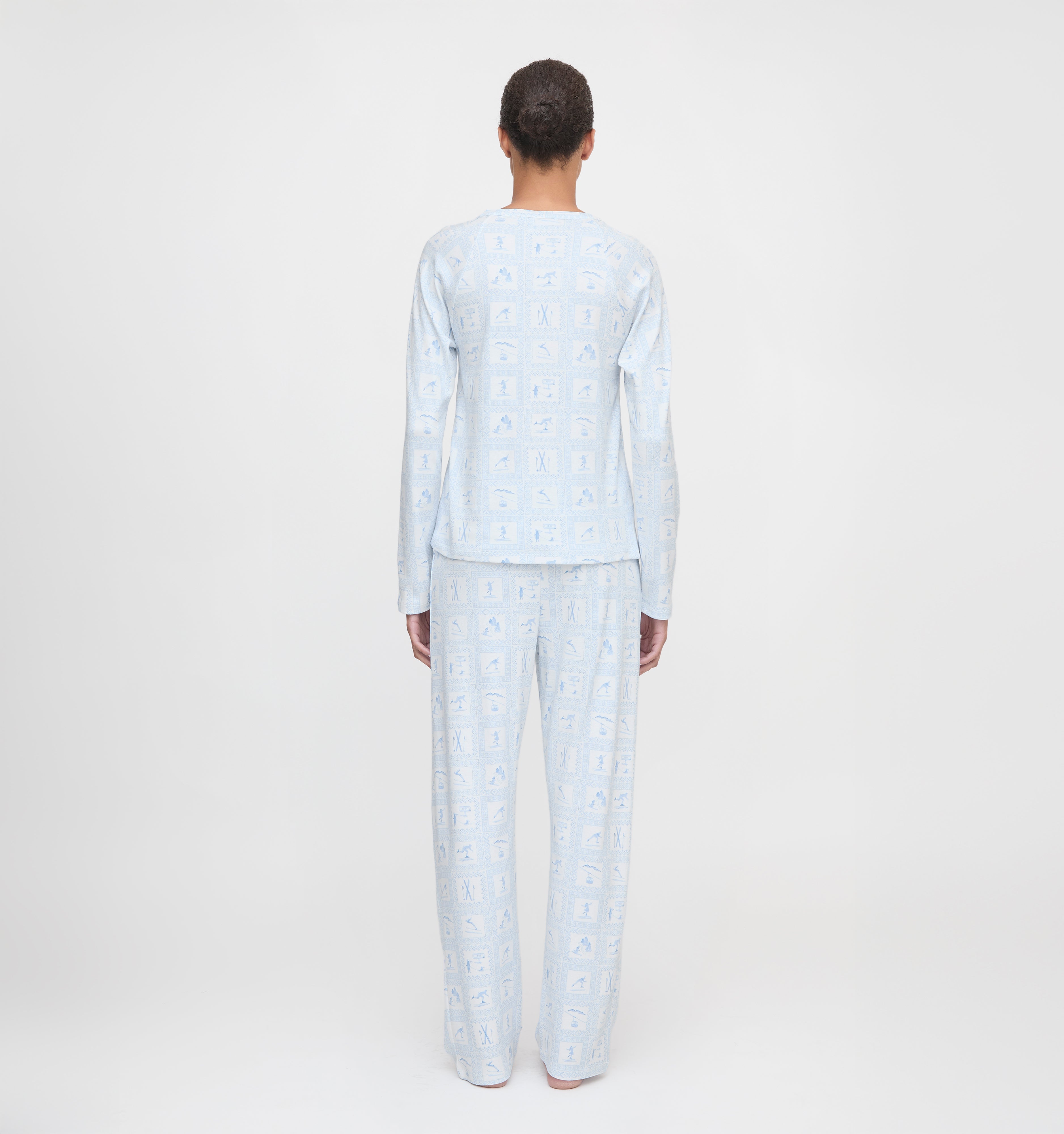 The Olivia Pajama Set in Blue Skiers Toile color: Blue Skiers Toile