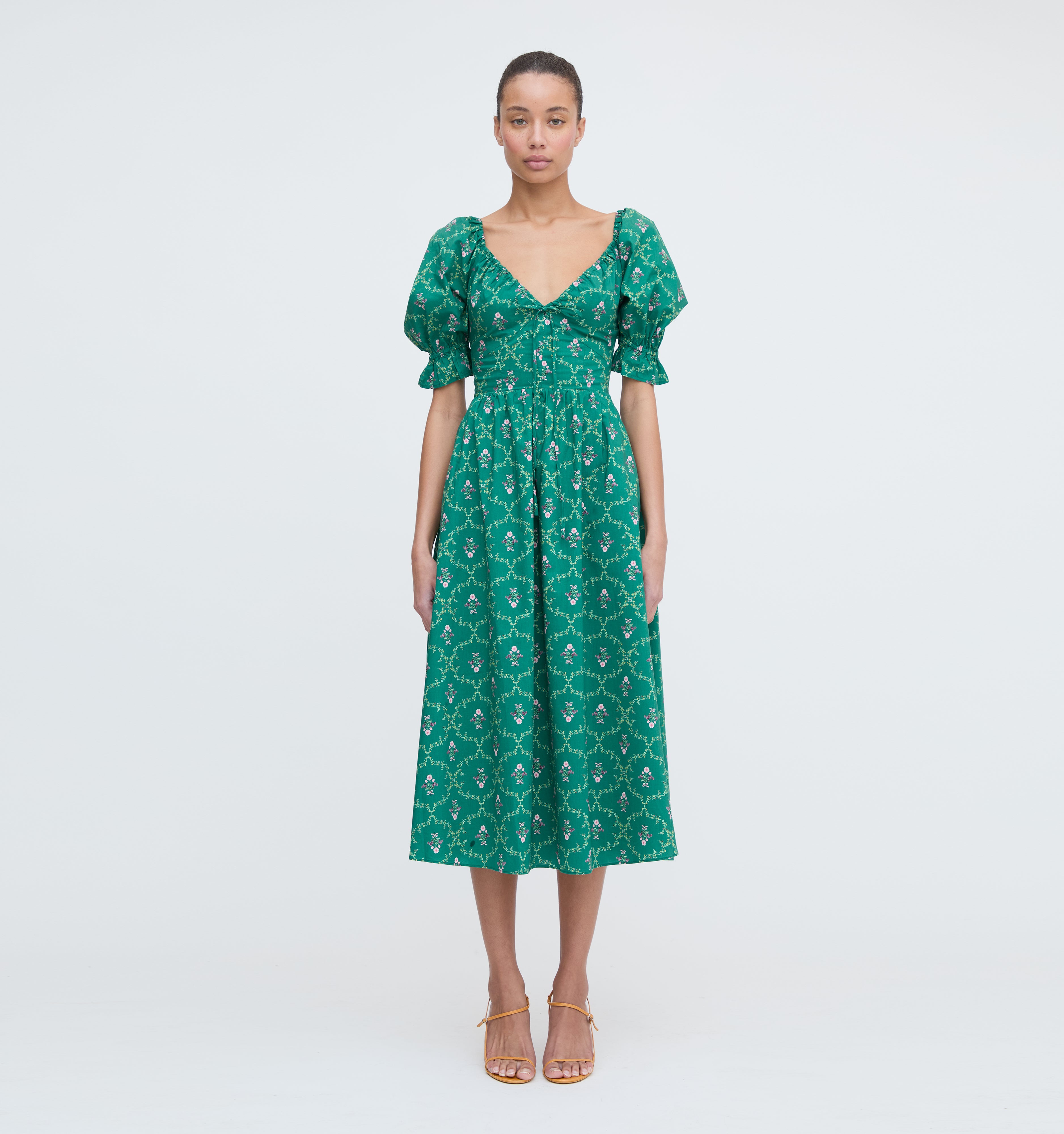 The Ophelia Dress - Emerald Trellis